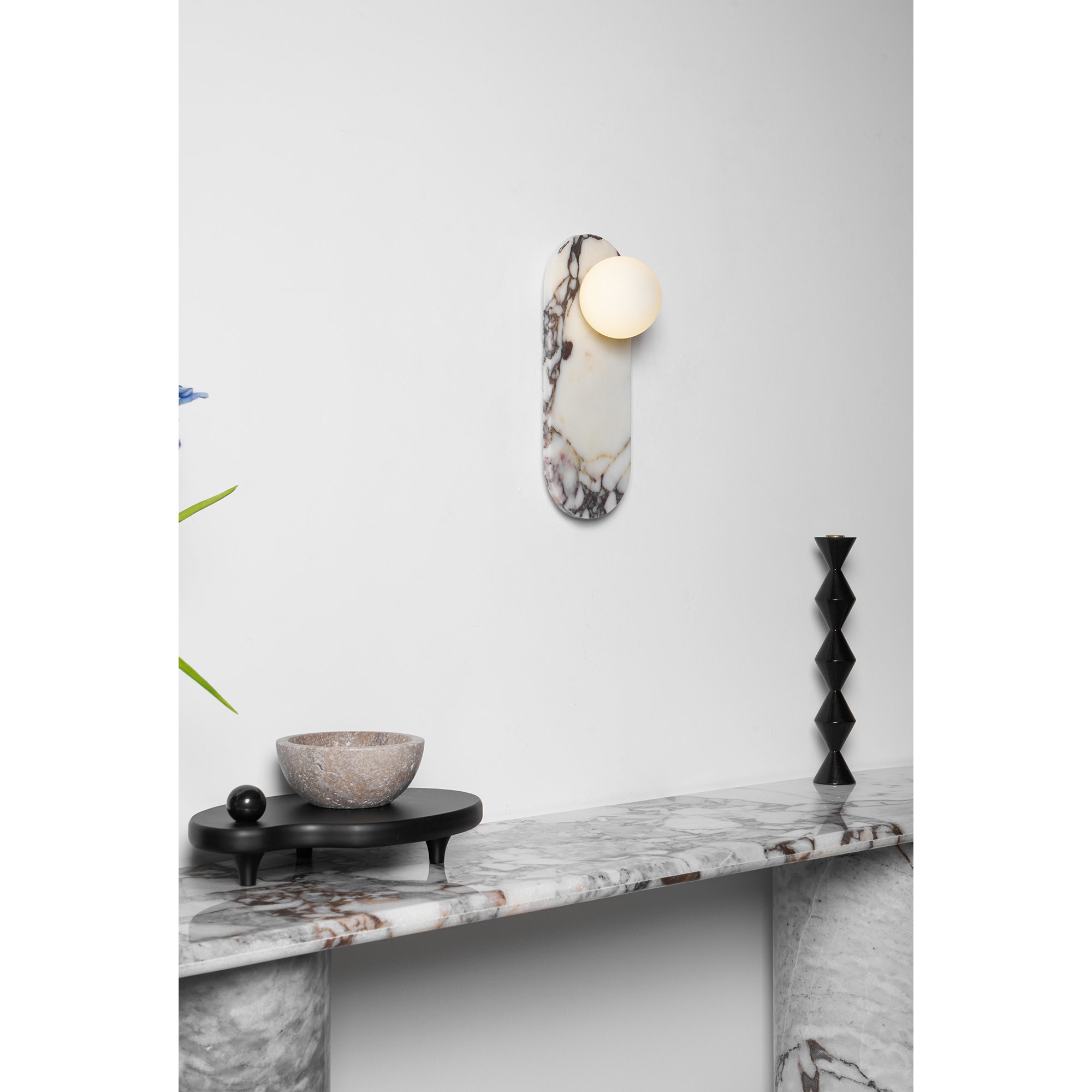 Marble Wall Sconce with Opaline Glass Globe – Mid-Century Inspired Light