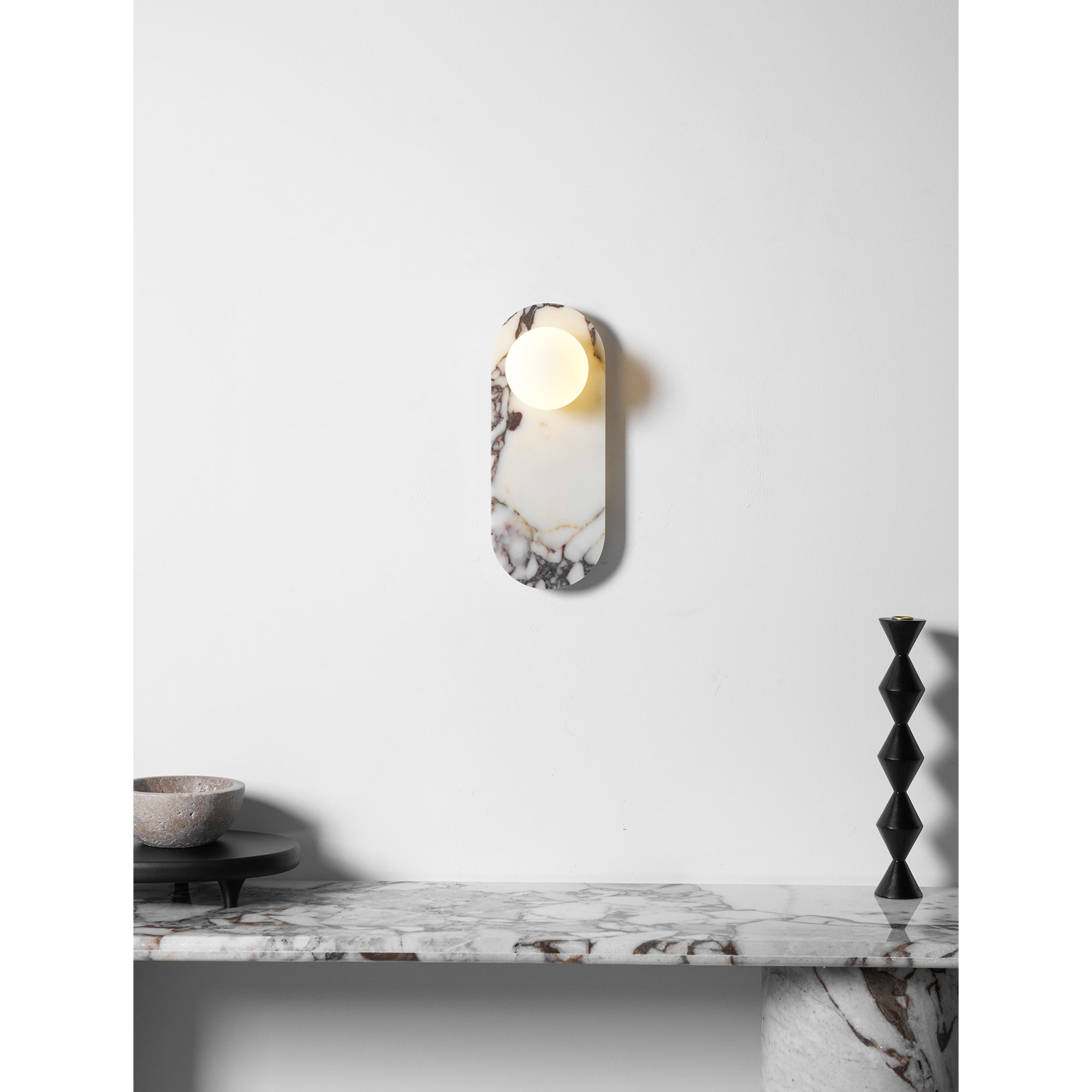 Marble Wall Sconce with Opaline Glass Globe – Mid-Century Inspired Light