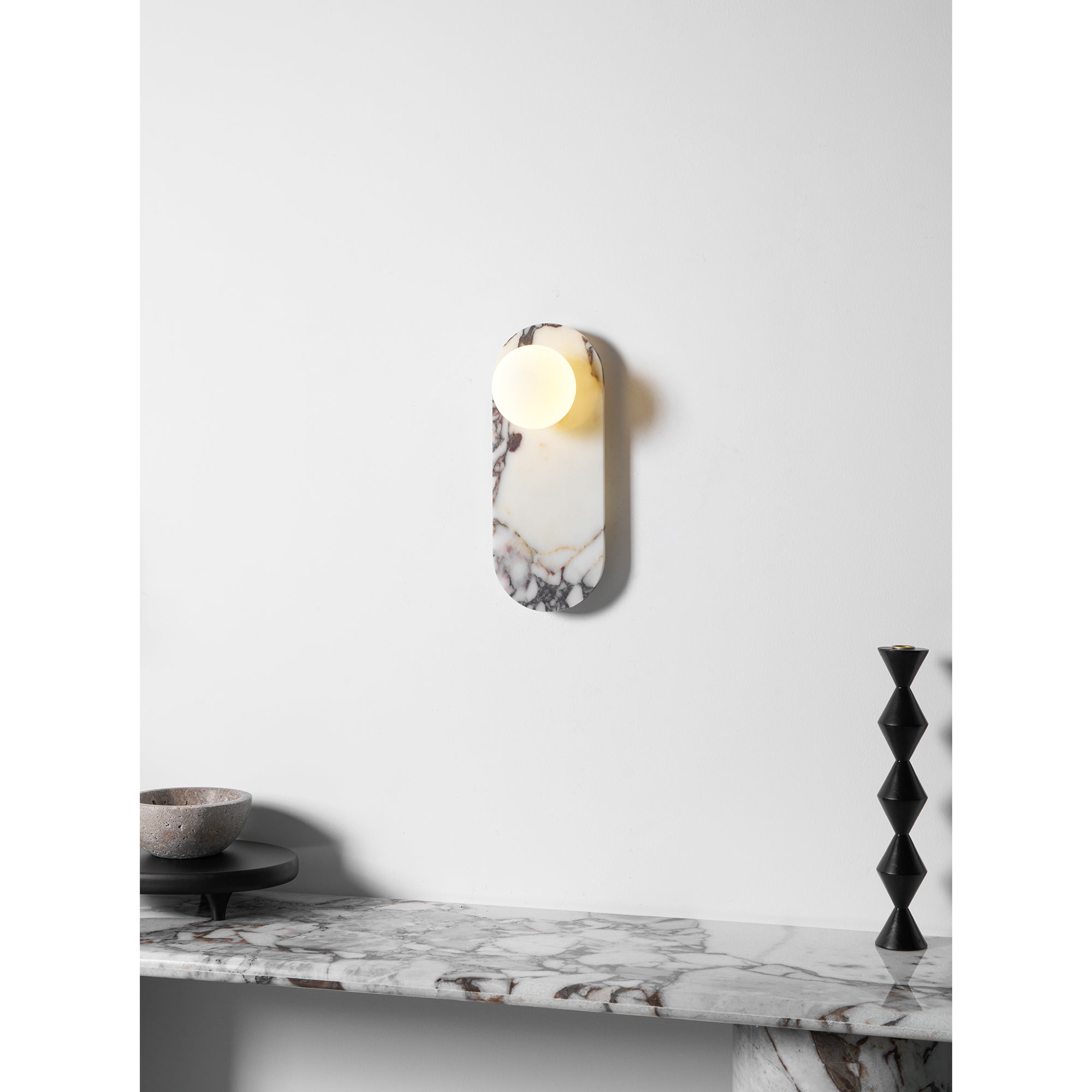 Marble Wall Sconce with Opaline Glass Globe – Mid-Century Inspired Light