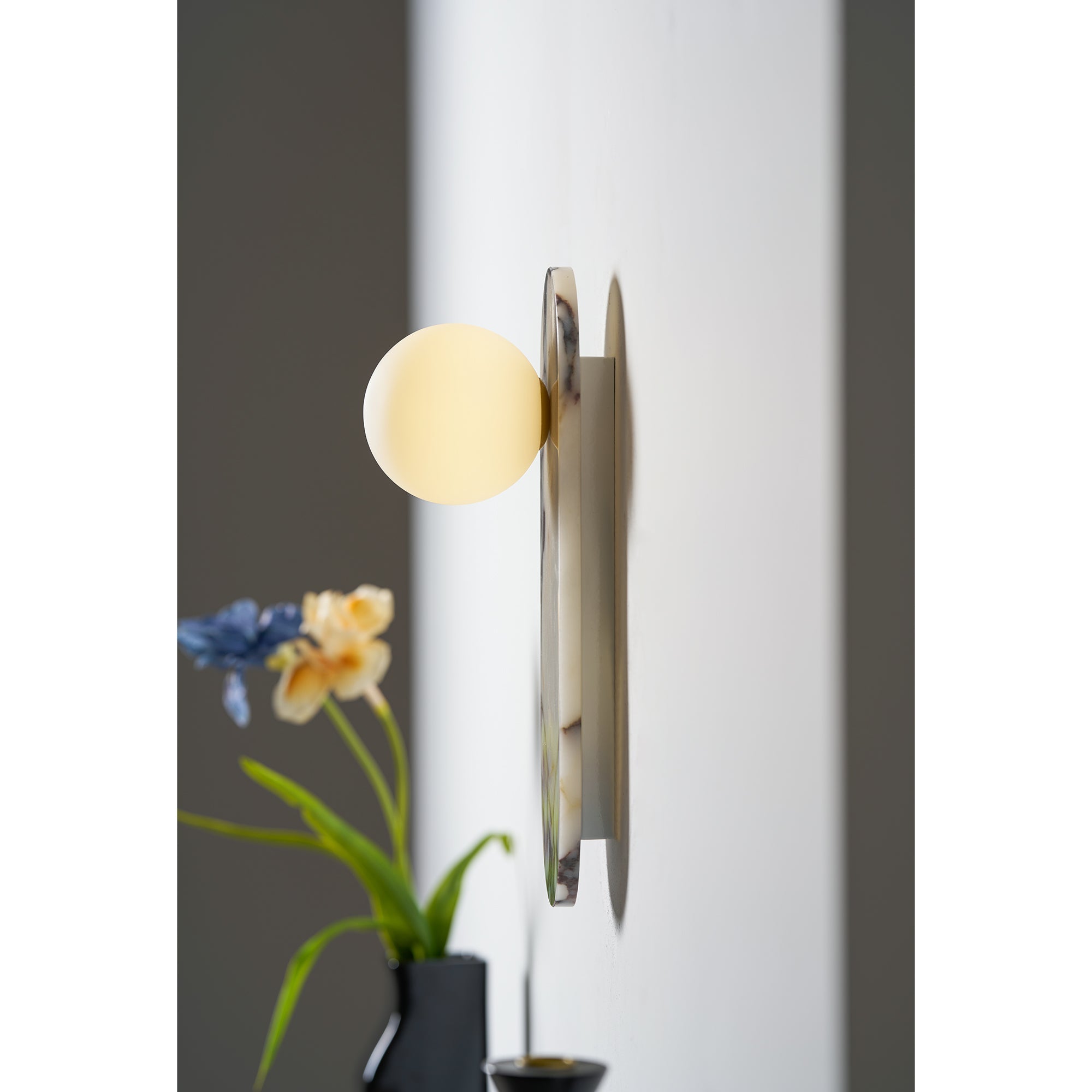 Marble Wall Sconce with Opaline Glass Globe – Mid-Century Inspired Light