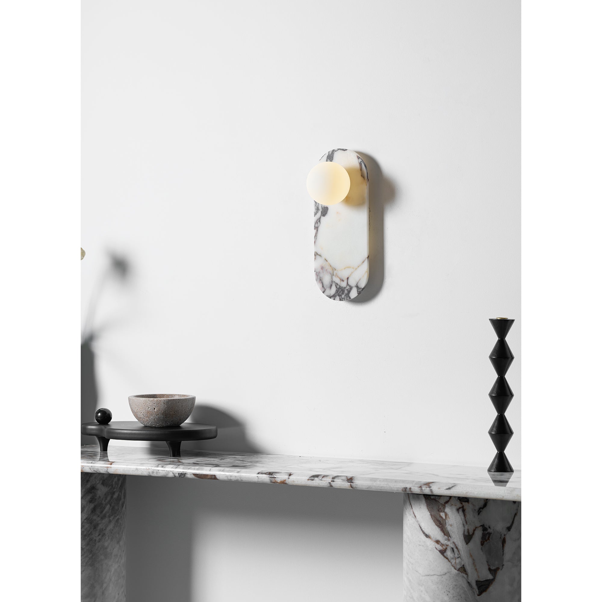 Marble Wall Sconce with Opaline Glass Globe – Mid-Century Inspired Light