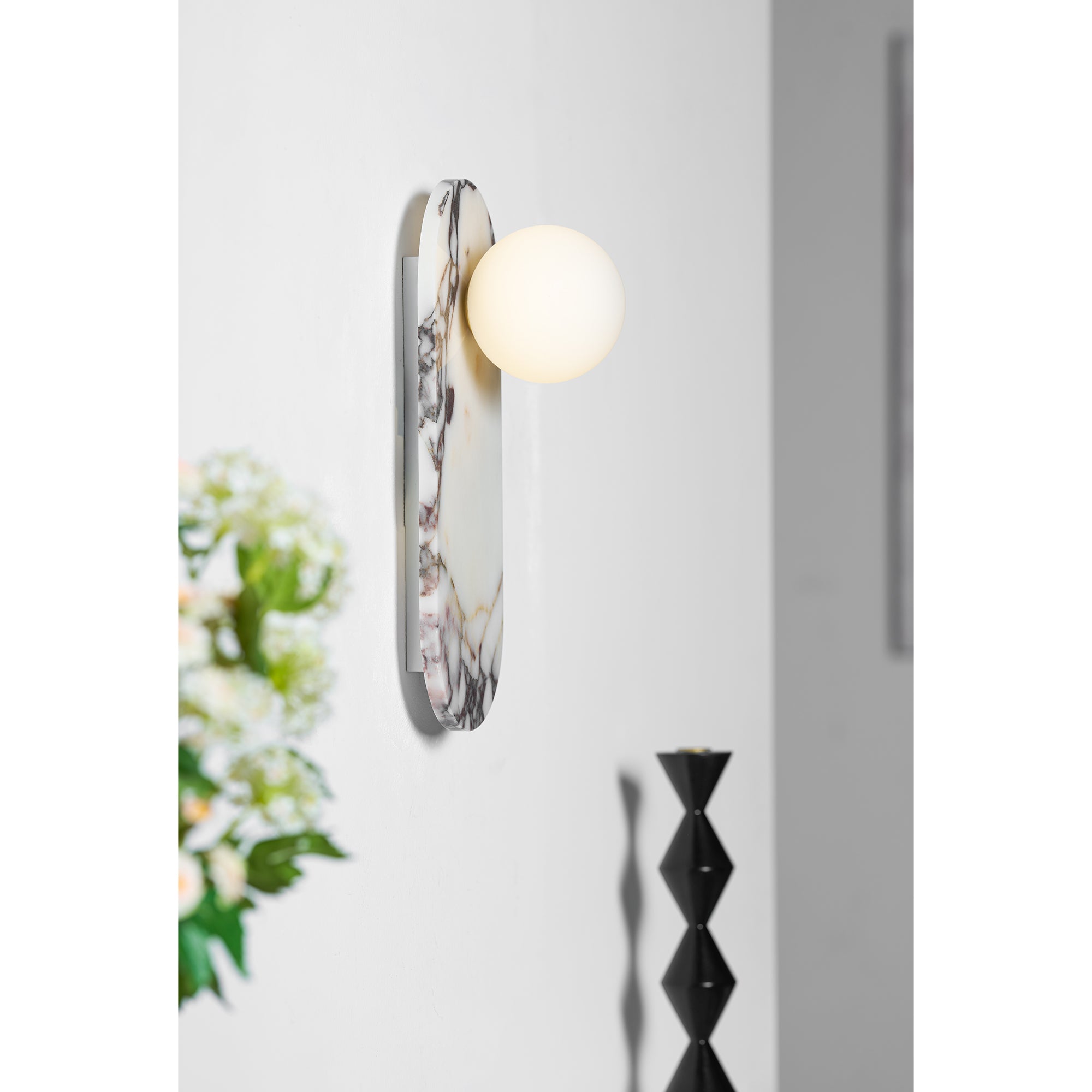 Marble Wall Sconce with Opaline Glass Globe – Mid-Century Inspired Light