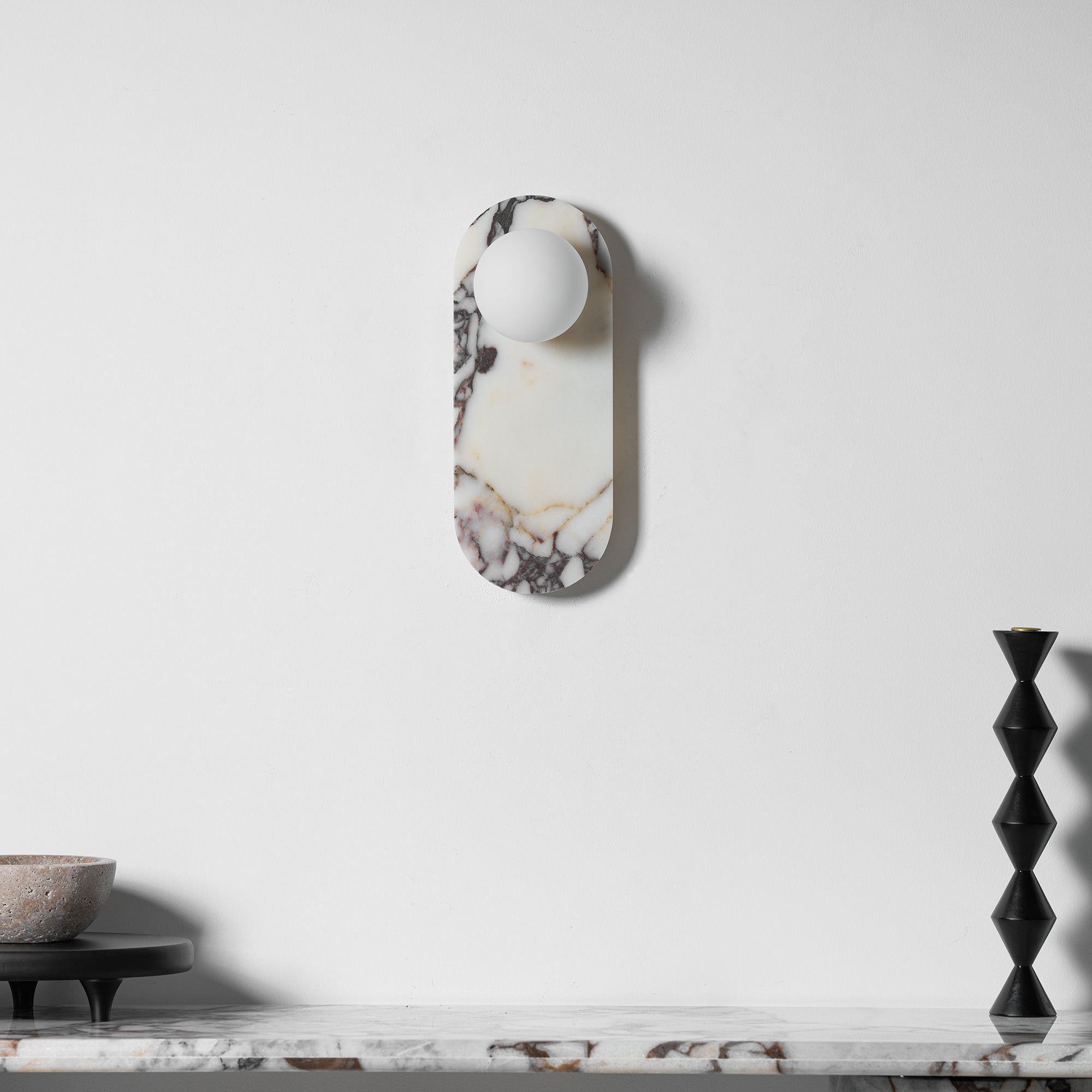 Marble Wall Sconce with Opaline Glass Globe – Mid-Century Inspired Light
