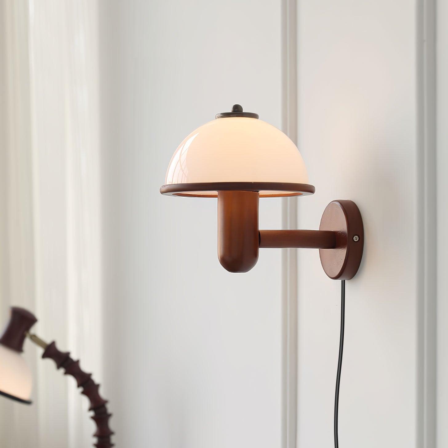 Wooden Mushroom Wall Lamp – Soft Diffuse LED Lighting