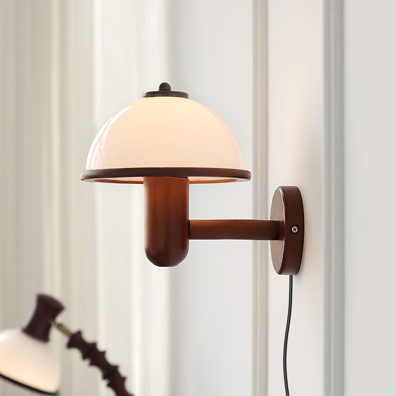 Wooden Mushroom Wall Lamp – Soft Diffuse LED Lighting
