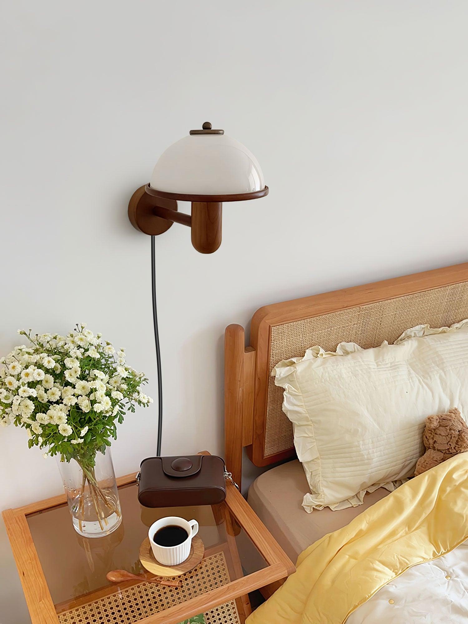 Wooden Wall Fixture with Mushroom Shape | Wall Sconce