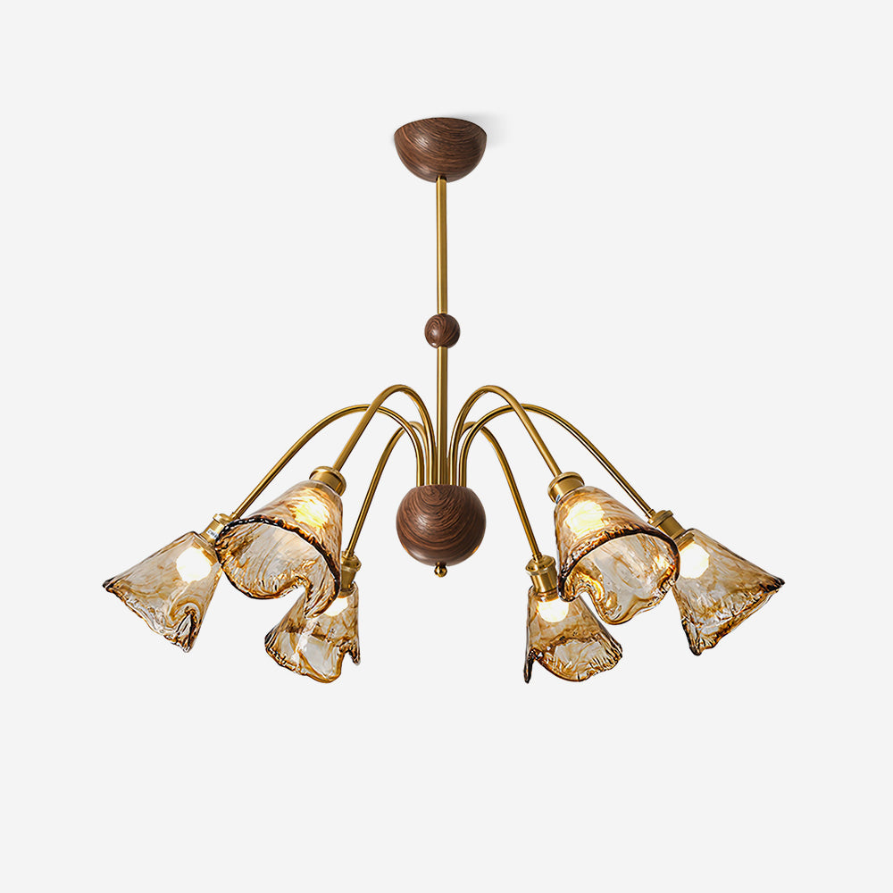 Modern Glass Shade Chandelier – 3 or 6-Head Gold, Amber Finish