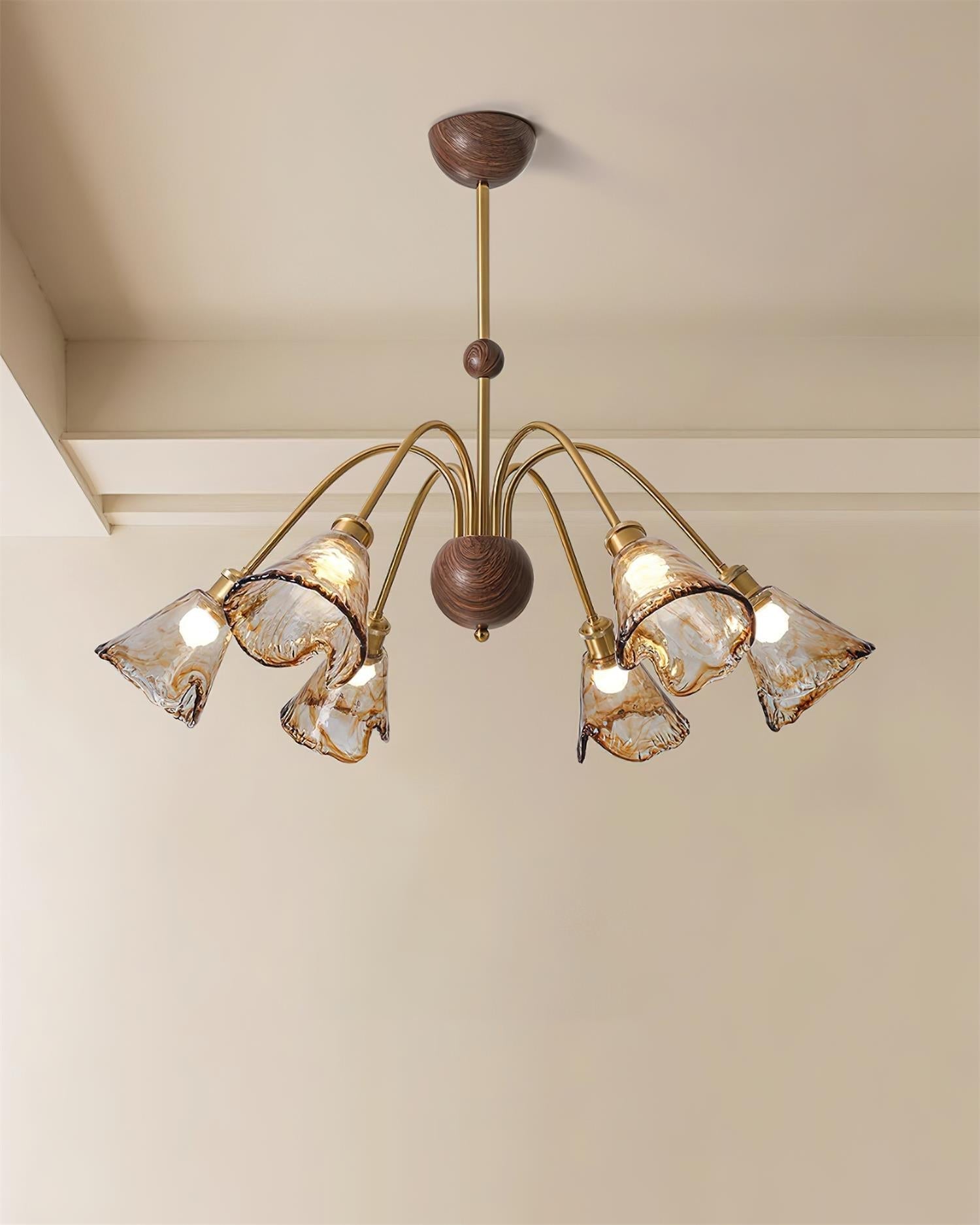 Modern Glass Shade Chandelier – 3 or 6-Head Gold, Amber Finish