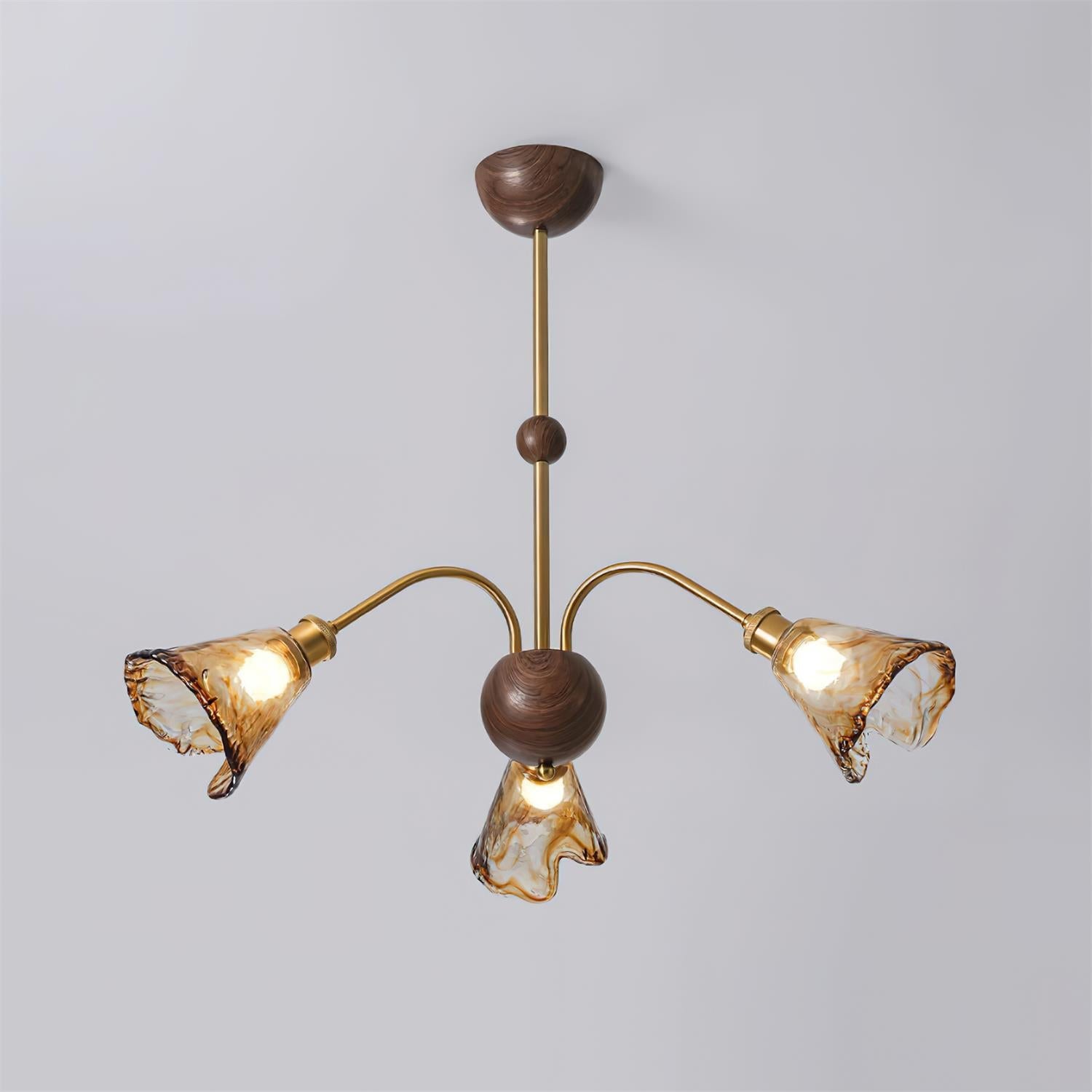 Modern Glass Shade Chandelier – 3 or 6-Head Gold, Amber Finish