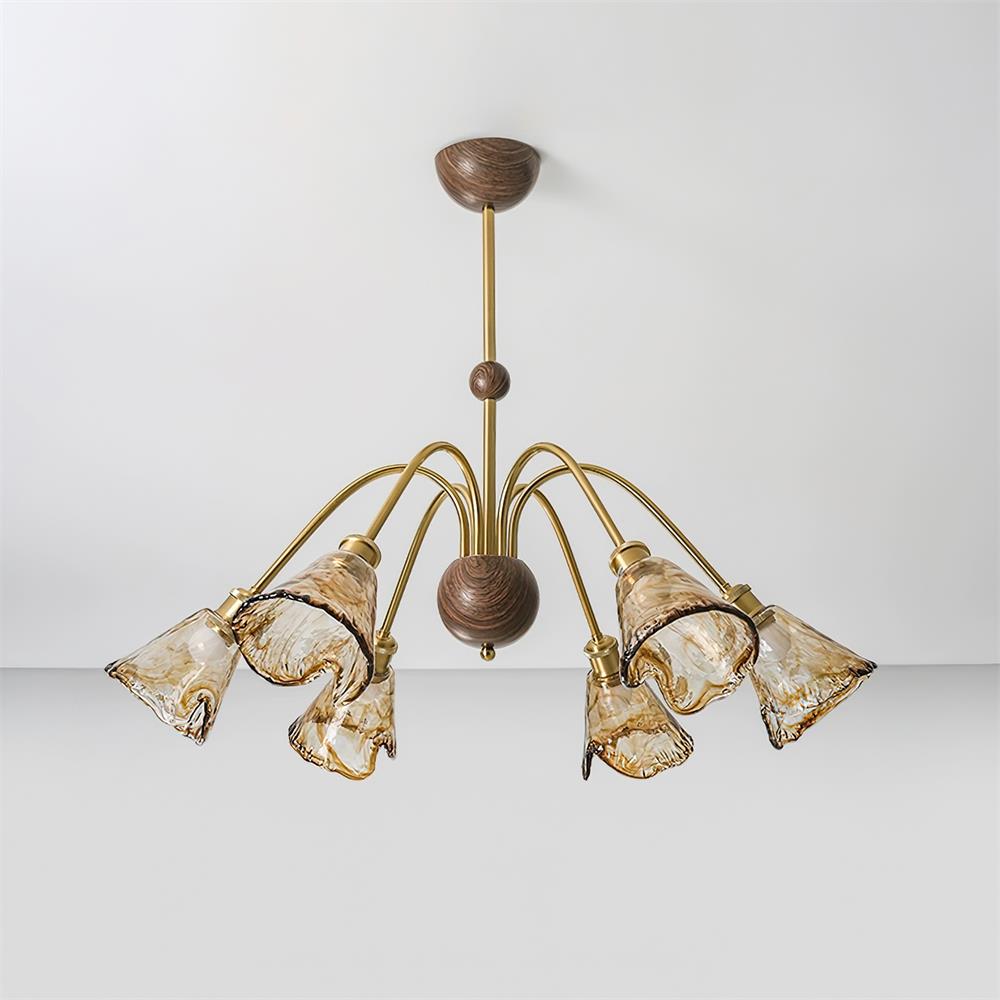 Modern Glass Shade Chandelier – 3 or 6-Head Gold, Amber Finish