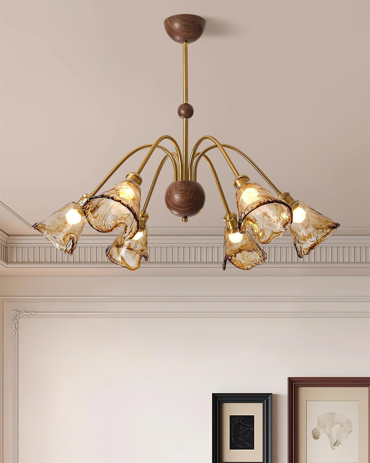 Modern Glass Shade Chandelier – 3 or 6-Head Gold, Amber Finish