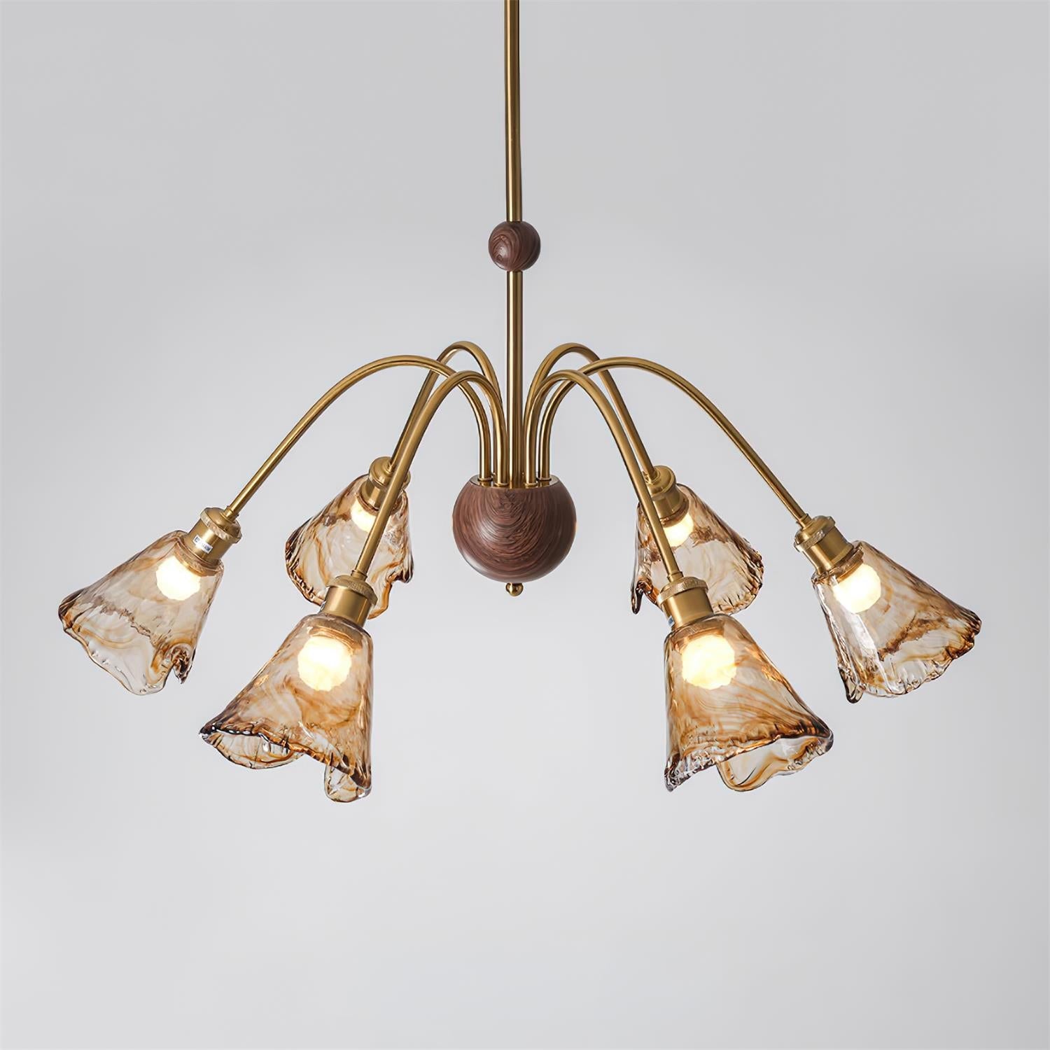 Modern Glass Shade Chandelier – 3 or 6-Head Gold, Amber Finish
