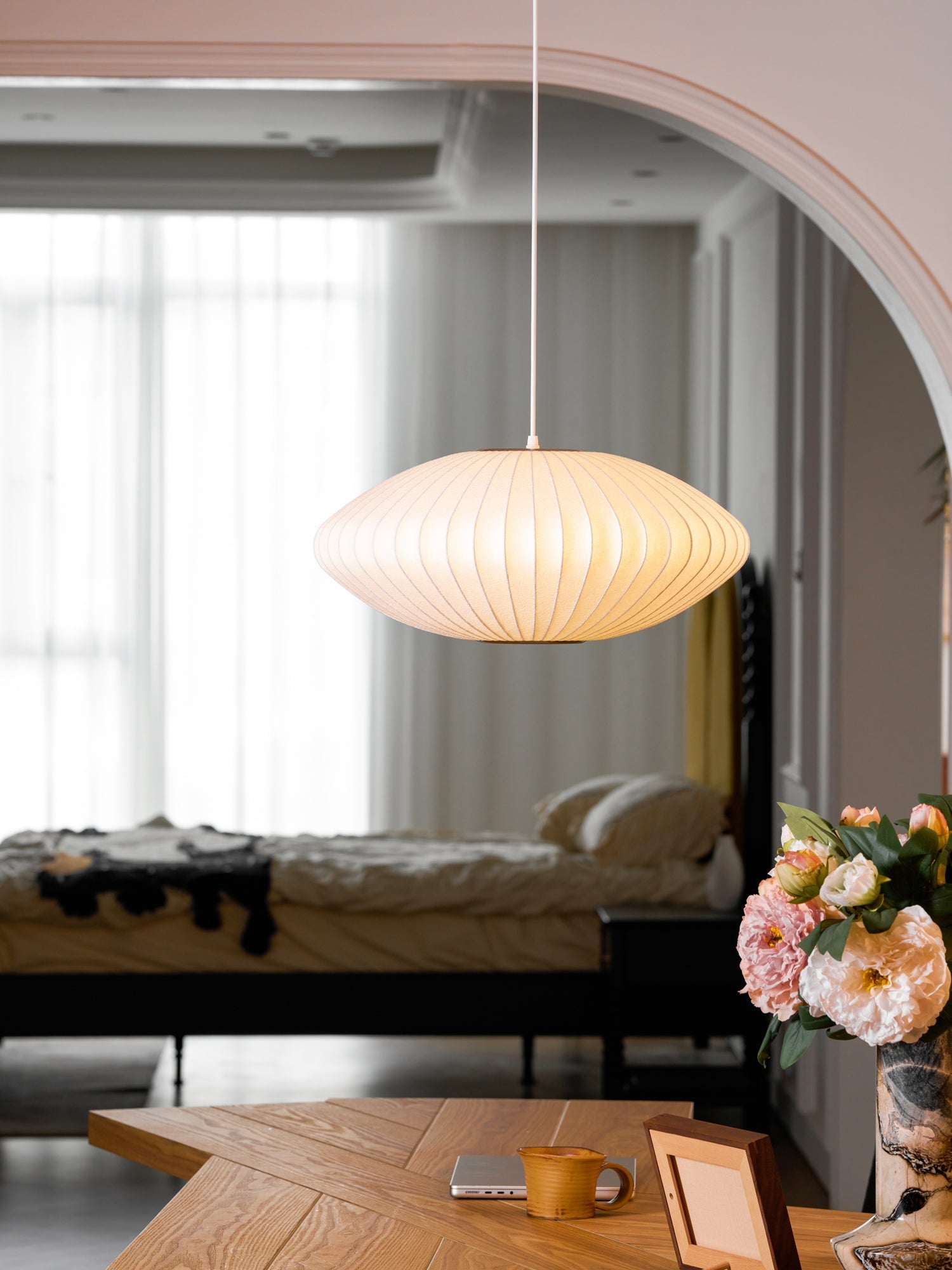 Modern Mulberry Fabric Bubble Chandelier – Hallway Decorative Pendant Lamp