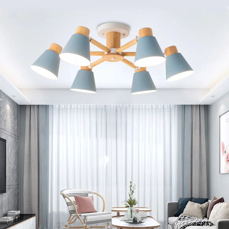 Nordic Solid Wood Chandelier | Modern E27 Bulb Ceiling Lamp