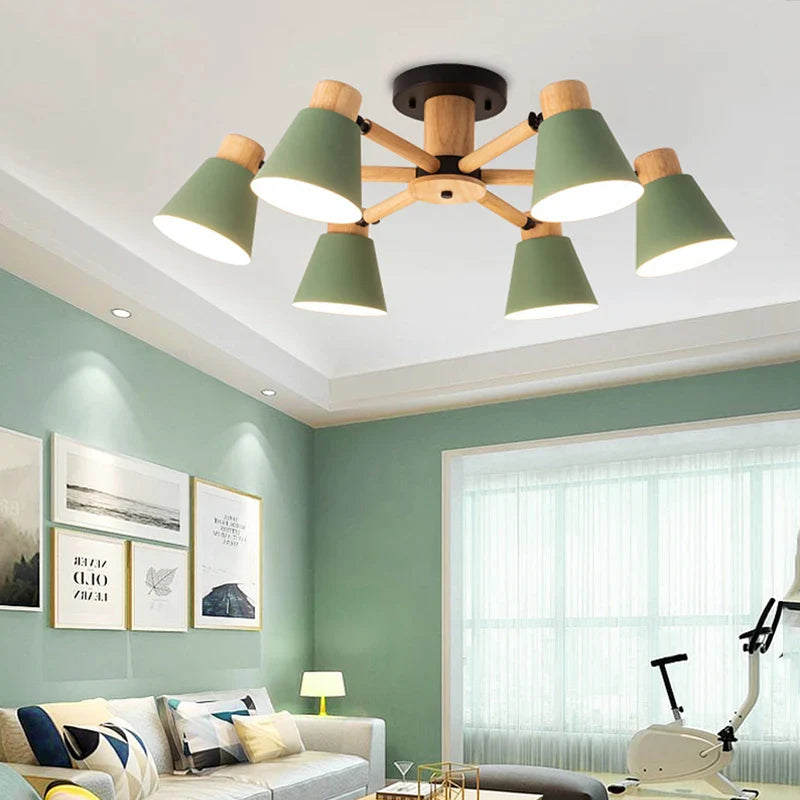 Nordic Solid Wood Chandelier | Modern E27 Bulb Ceiling Lamp