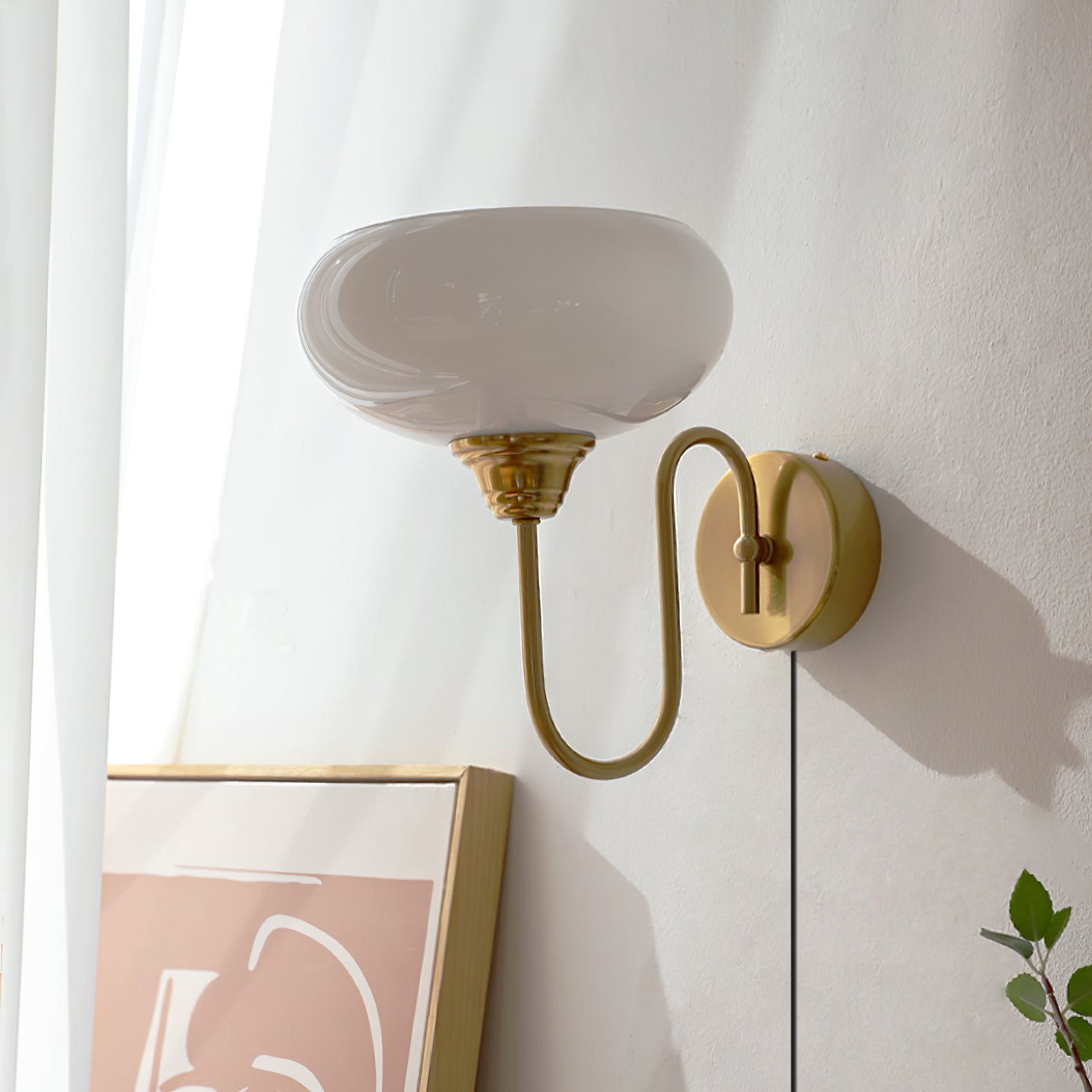 Modern Plug-in Wall Lamp with Clear Glass Shade and Brass Finish