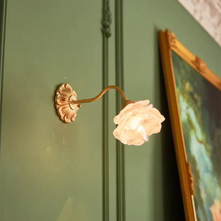 Vintage Copper Flower Petal Wall Light | Glass Wall Sconce