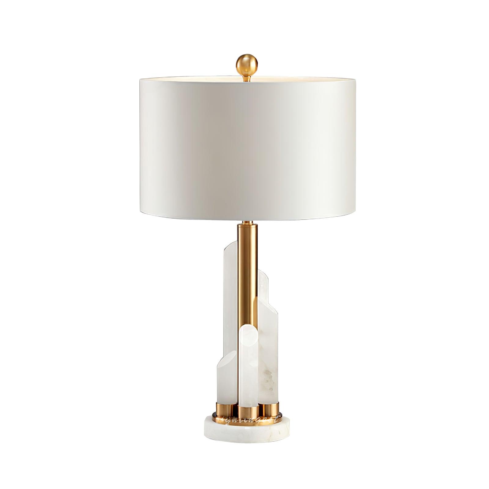 Stylish Modern Table Lamp – Cylindrical Alabaster Shade with Warm LED Lighting