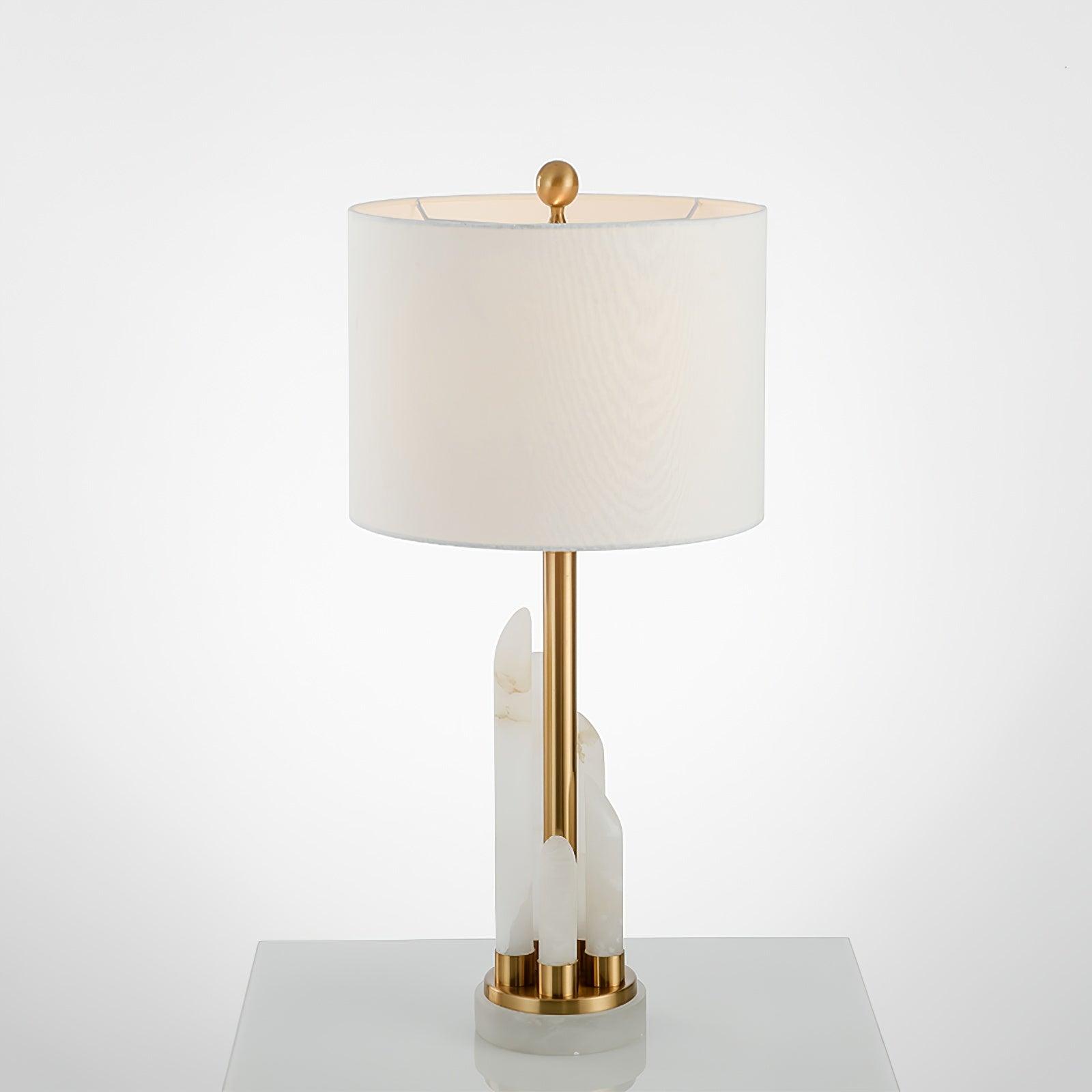 Stylish Modern Table Lamp – Cylindrical Alabaster Shade with Warm LED Lighting