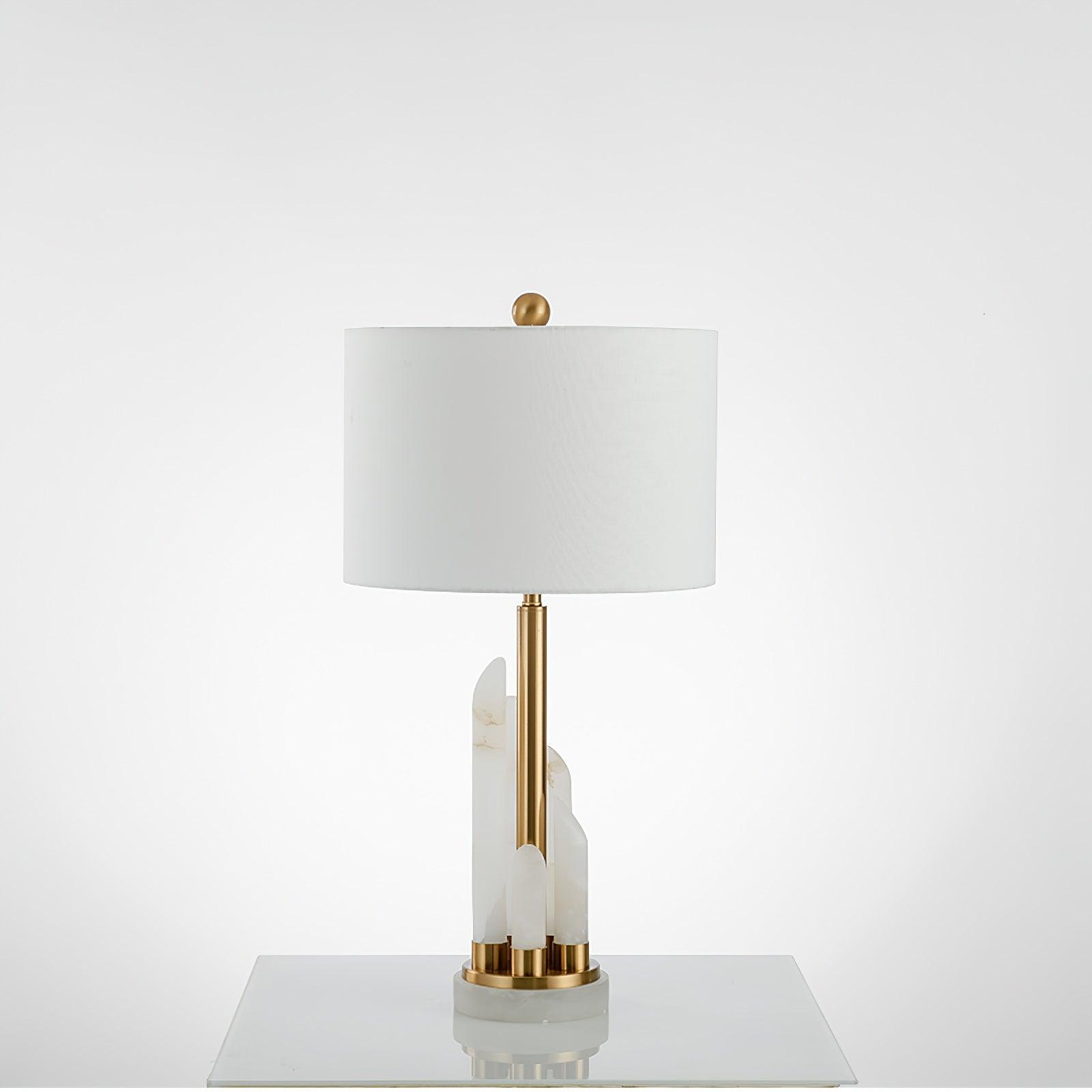 Stylish Modern Table Lamp – Cylindrical Alabaster Shade with Warm LED Lighting