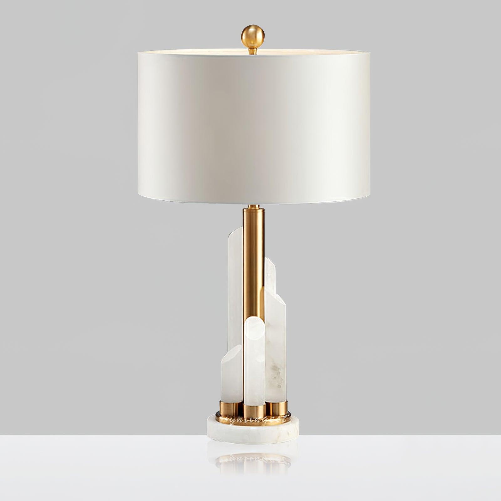 Stylish Modern Table Lamp – Cylindrical Alabaster Shade with Warm LED Lighting