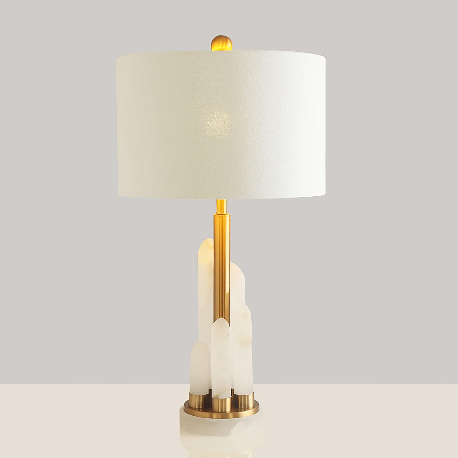 Stylish Modern Table Lamp – Cylindrical Alabaster Shade with Warm LED Lighting