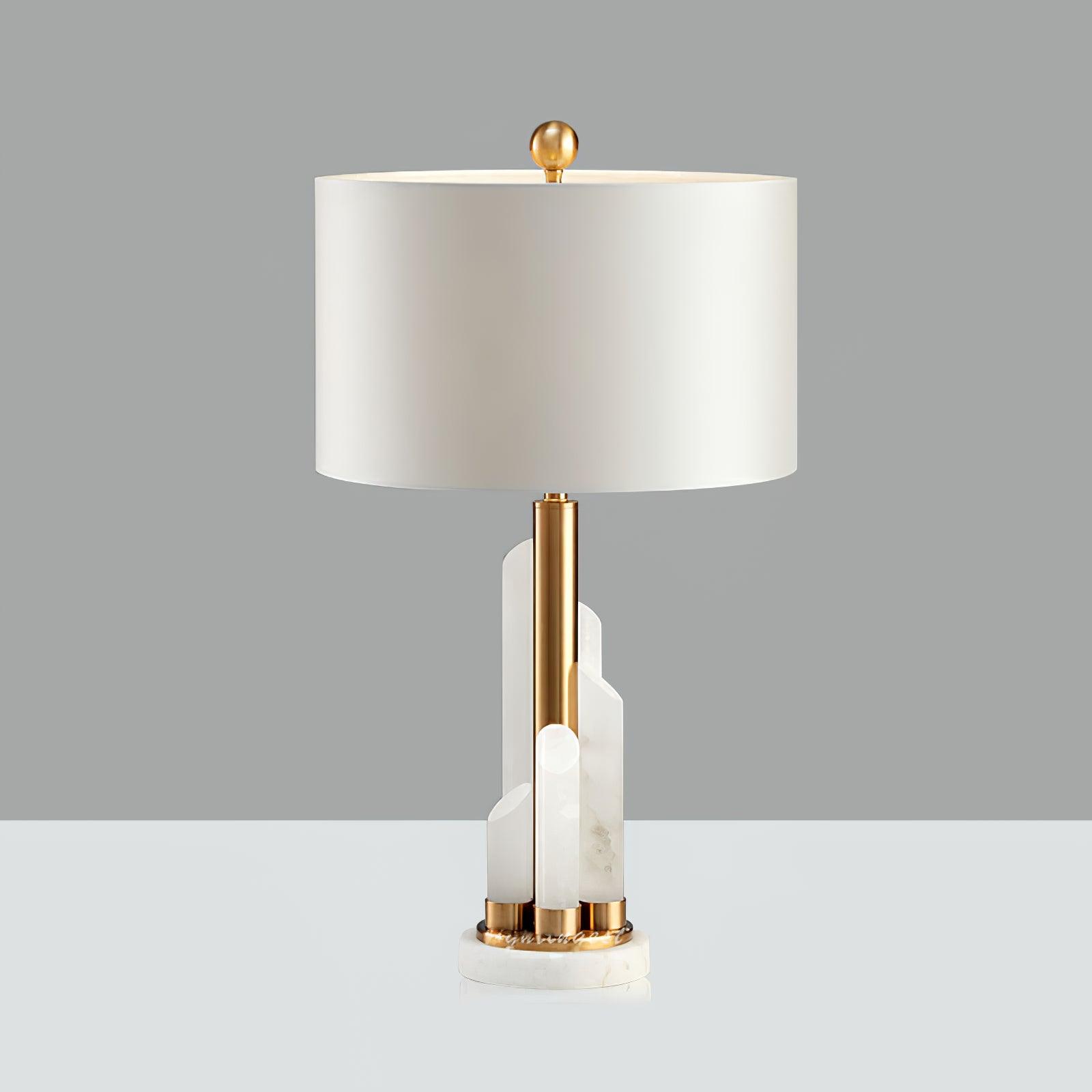 Stylish Modern Table Lamp – Cylindrical Alabaster Shade with Warm LED Lighting