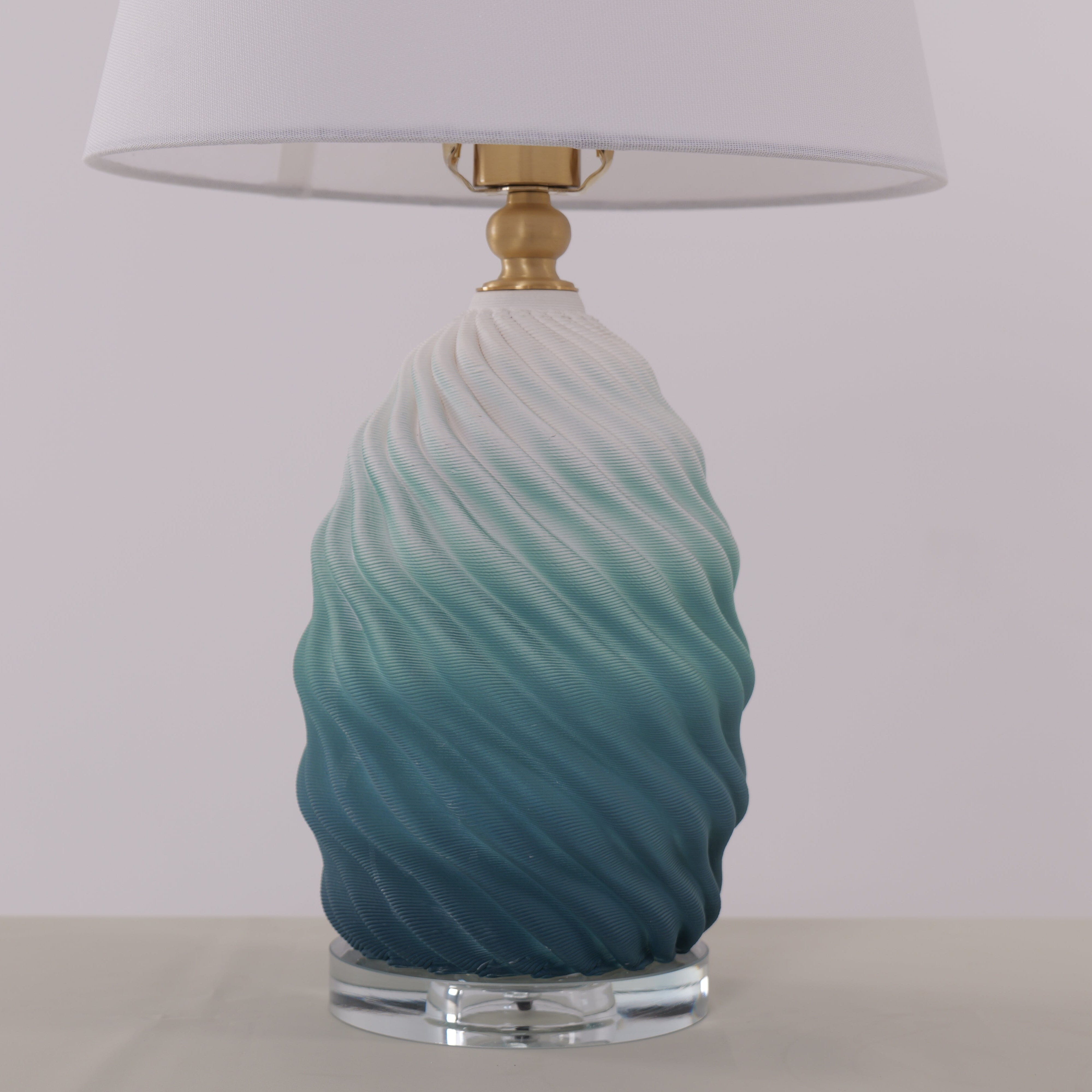 Threaded Ceramic Table Lamp - 3D Lamp with Fabric Shade
