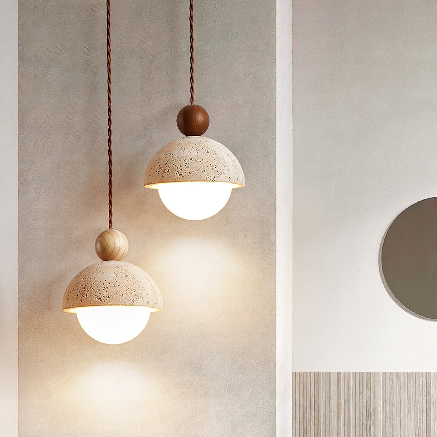 Contemporary Travertine & Glass Pendant Light – Nature-Inspired Modern Design