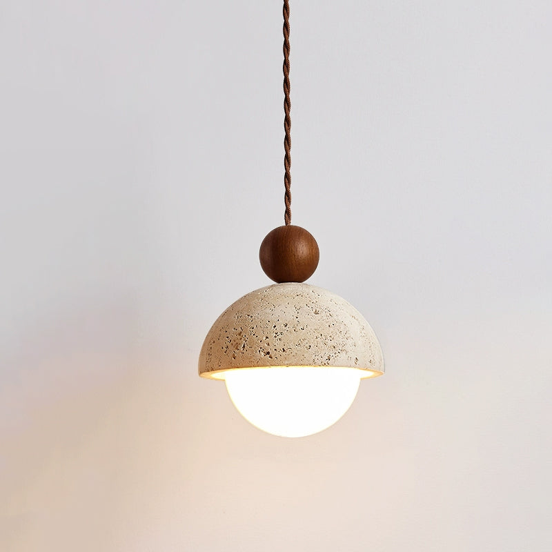 Contemporary Travertine & Glass Pendant Light – Nature-Inspired Modern Design