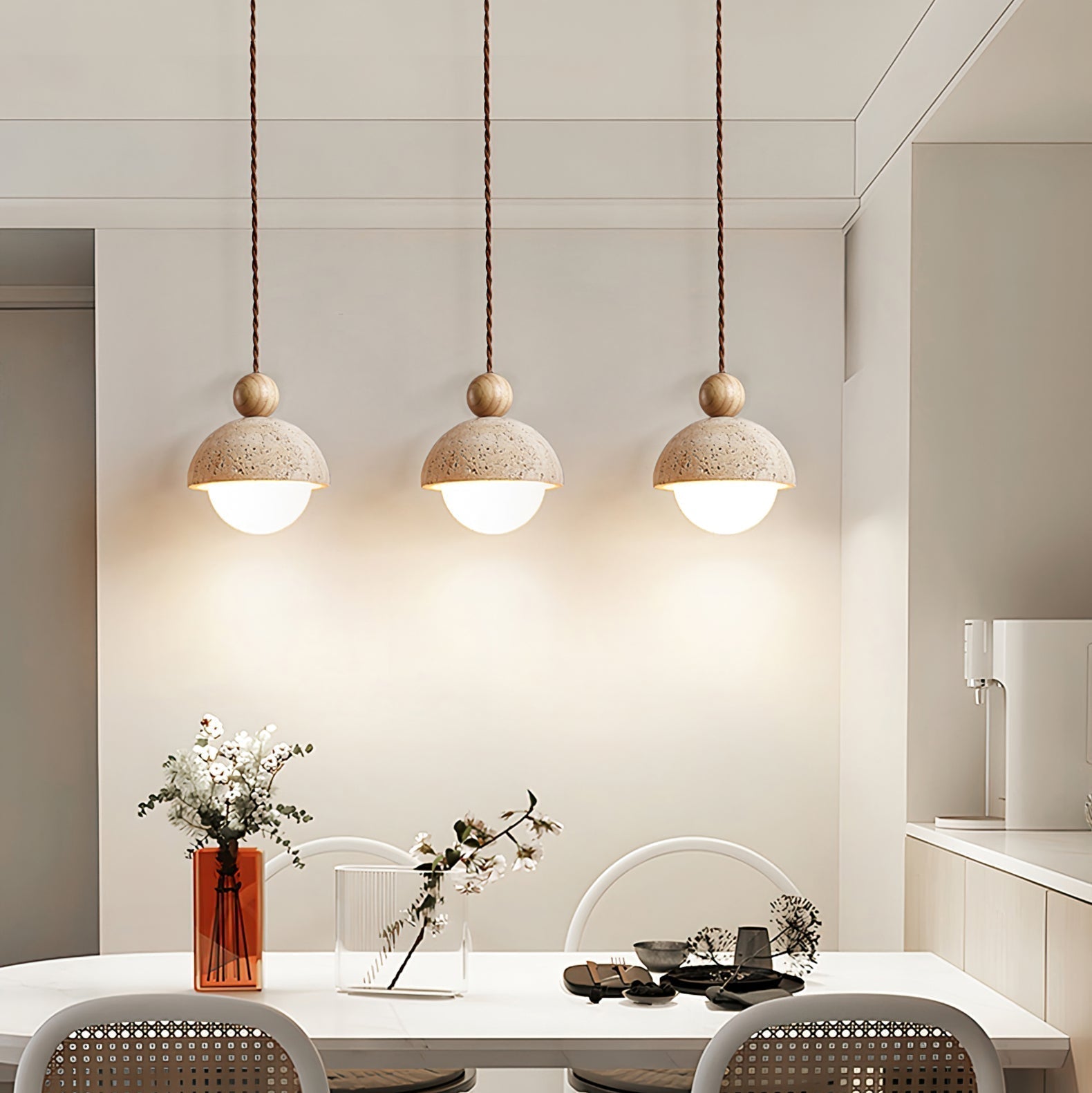 Contemporary Travertine & Glass Pendant Light – Nature-Inspired Modern Design