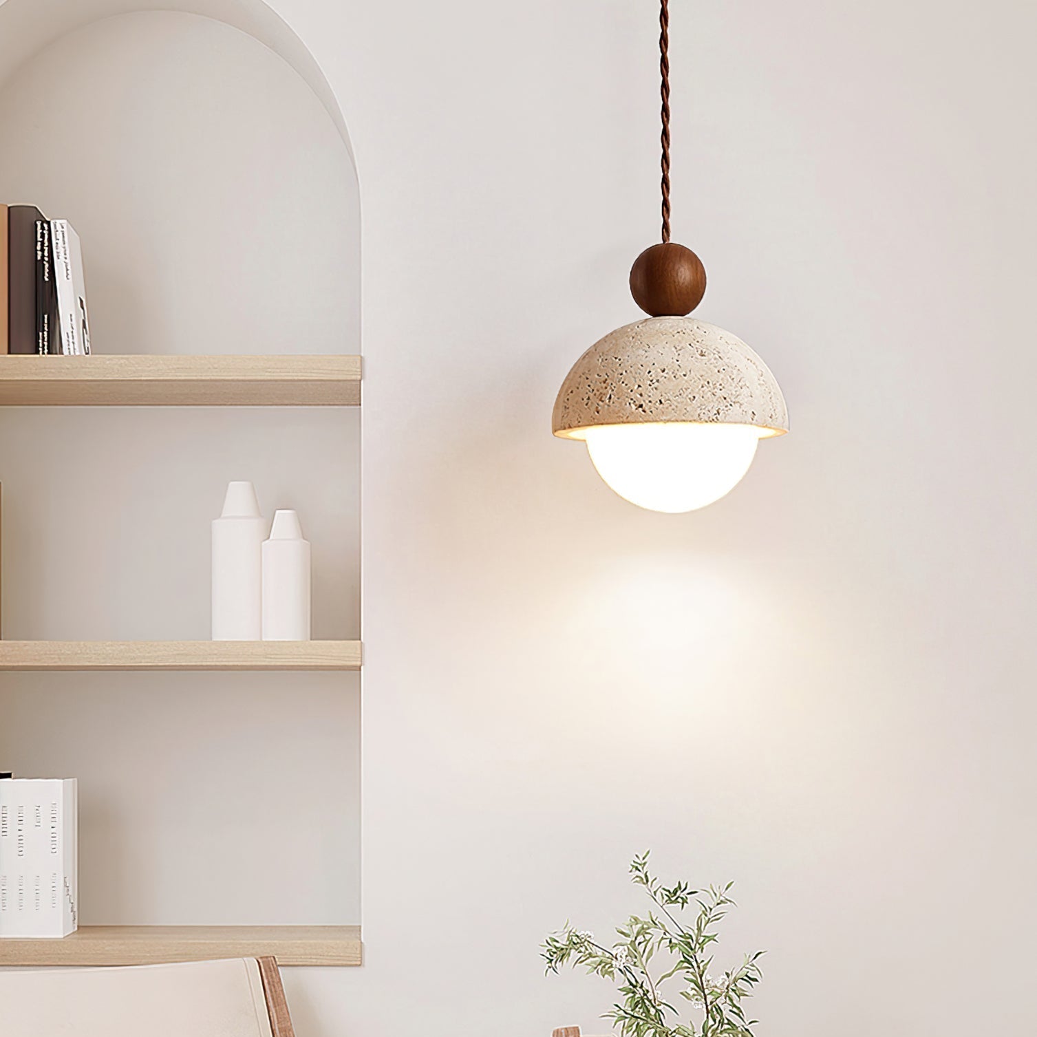 Contemporary Travertine & Glass Pendant Light – Nature-Inspired Modern Design