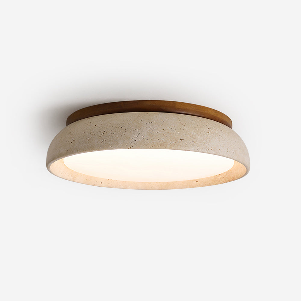 Contemporary Round Ceiling Light with Travertine Finish