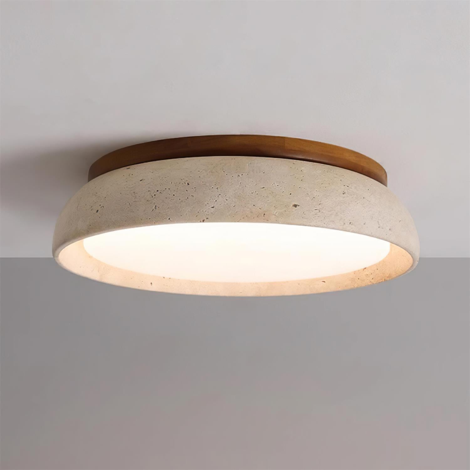 Contemporary Round Ceiling Light with Travertine Finish