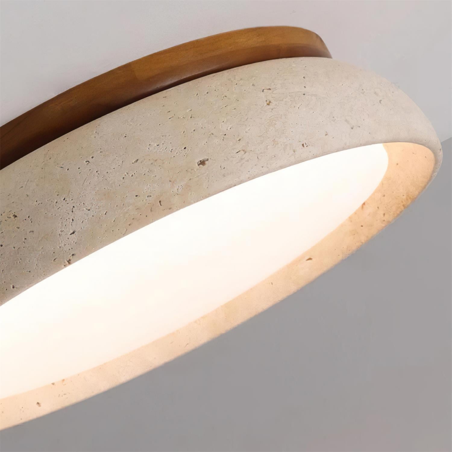 Contemporary Round Ceiling Light with Travertine Finish