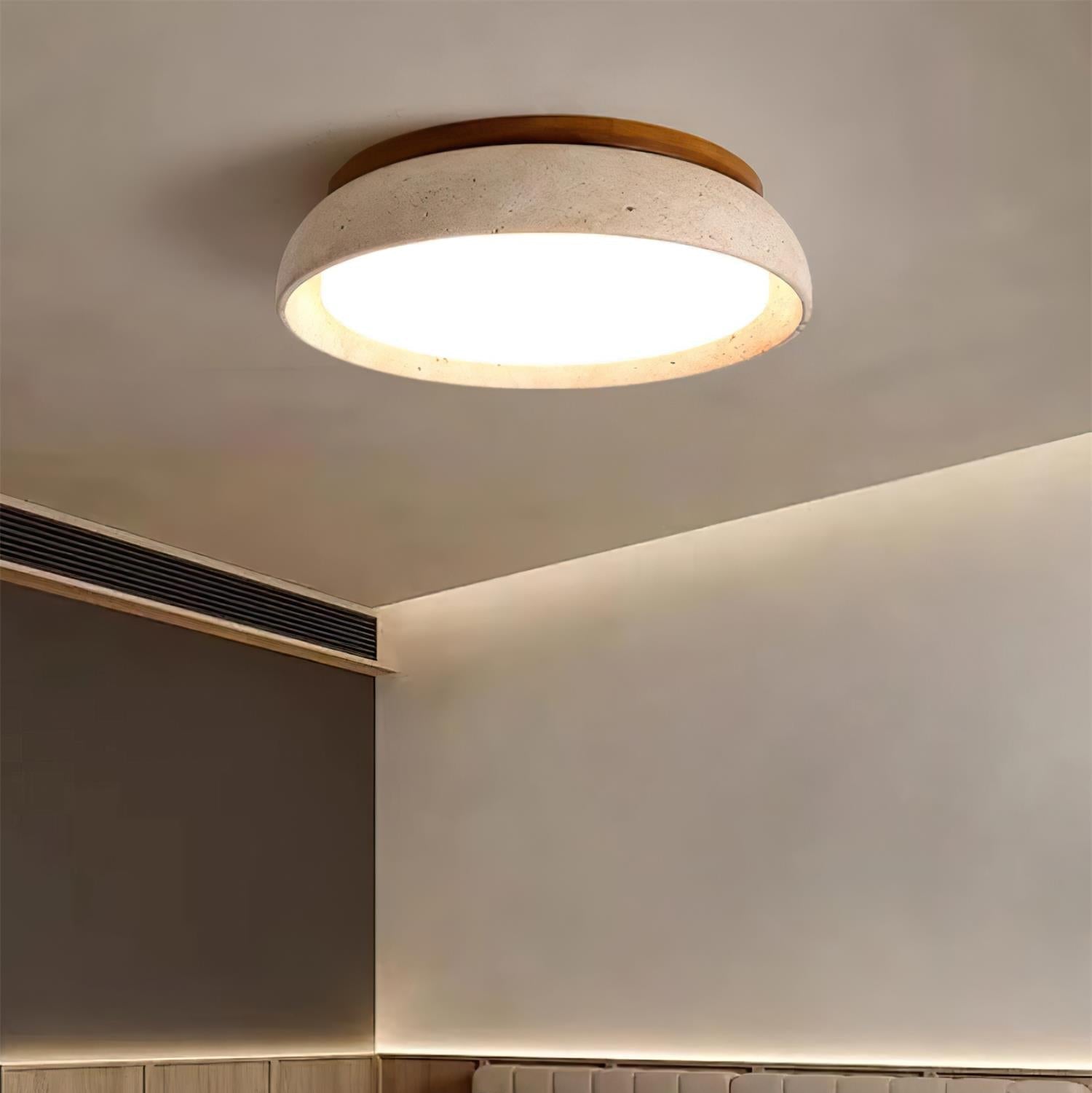 Contemporary Round Ceiling Light with Travertine Finish