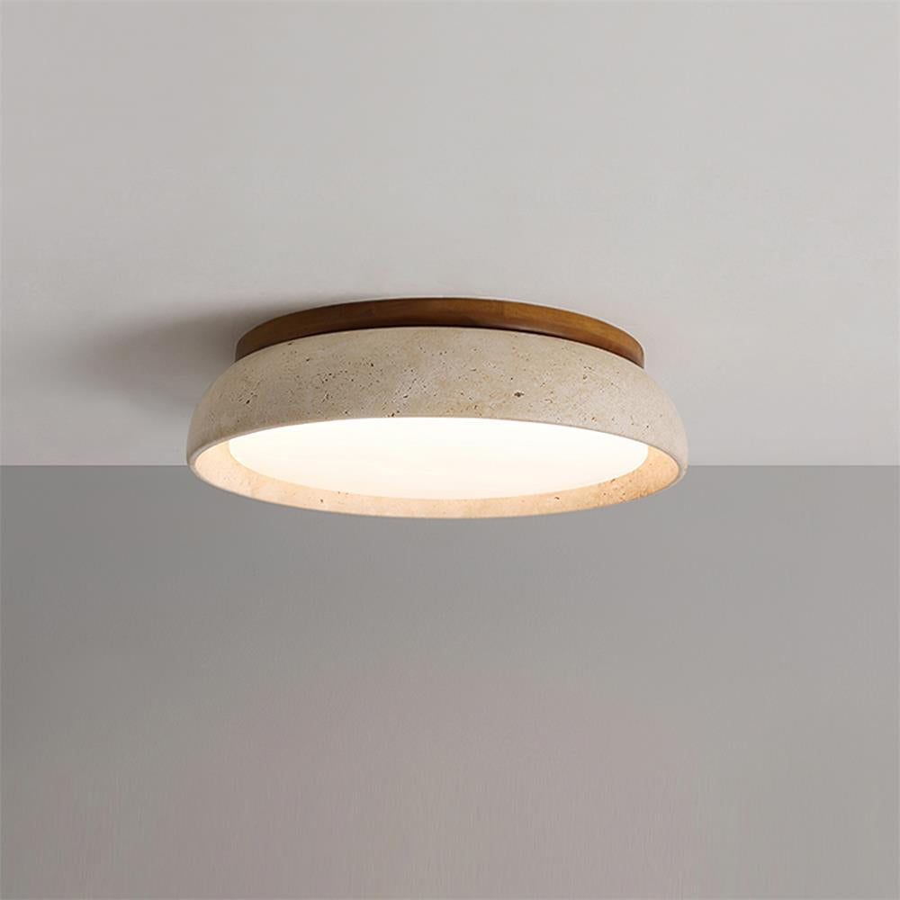 Contemporary Round Ceiling Light with Travertine Finish