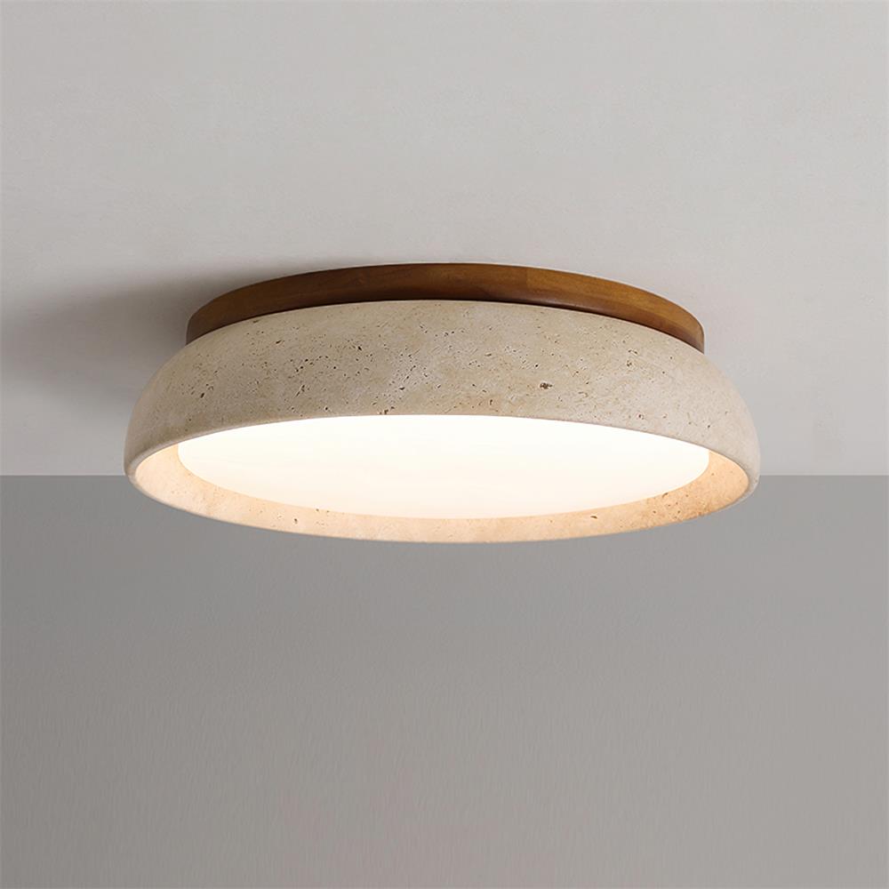 Contemporary Round Ceiling Light with Travertine Finish