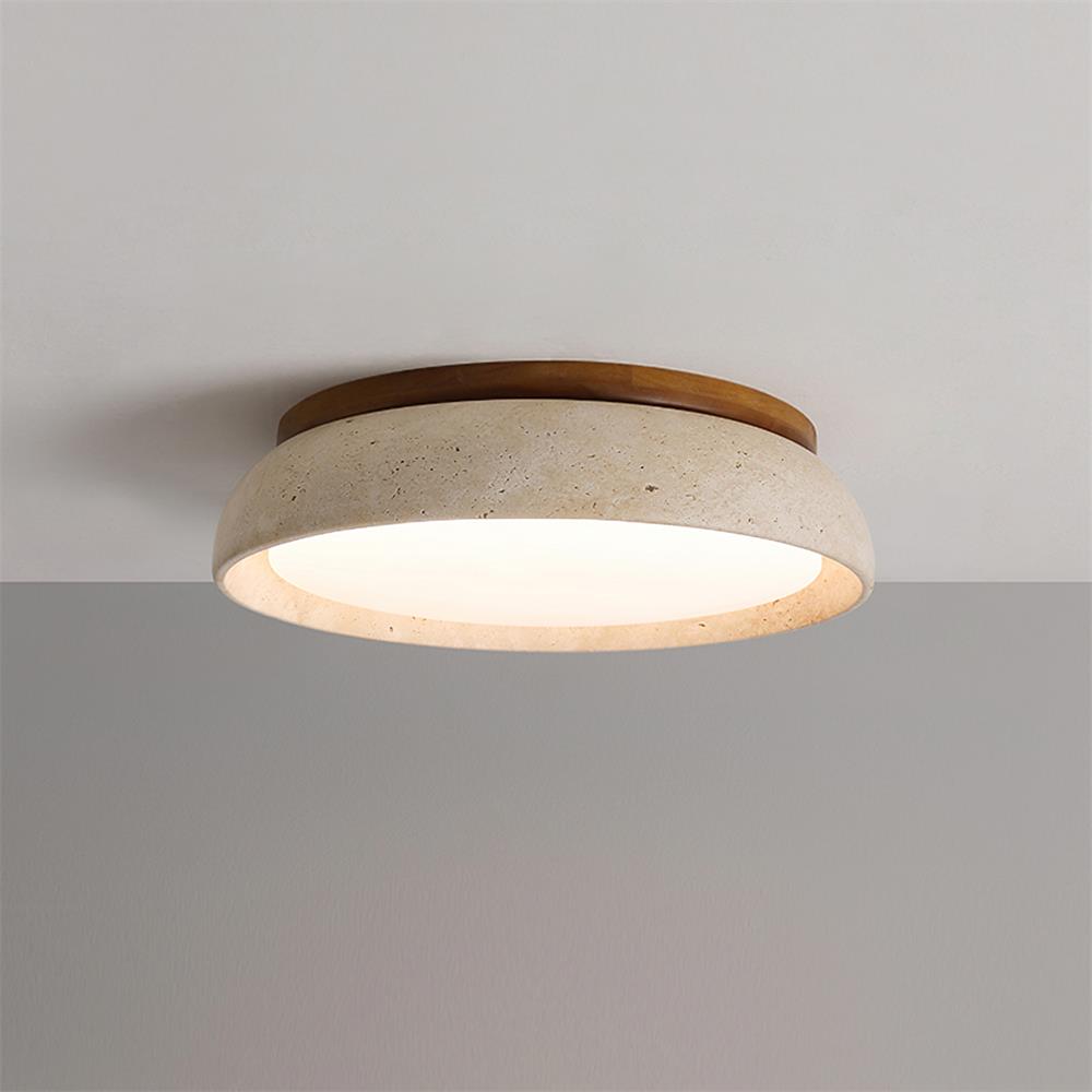 Contemporary Round Ceiling Light with Travertine Finish