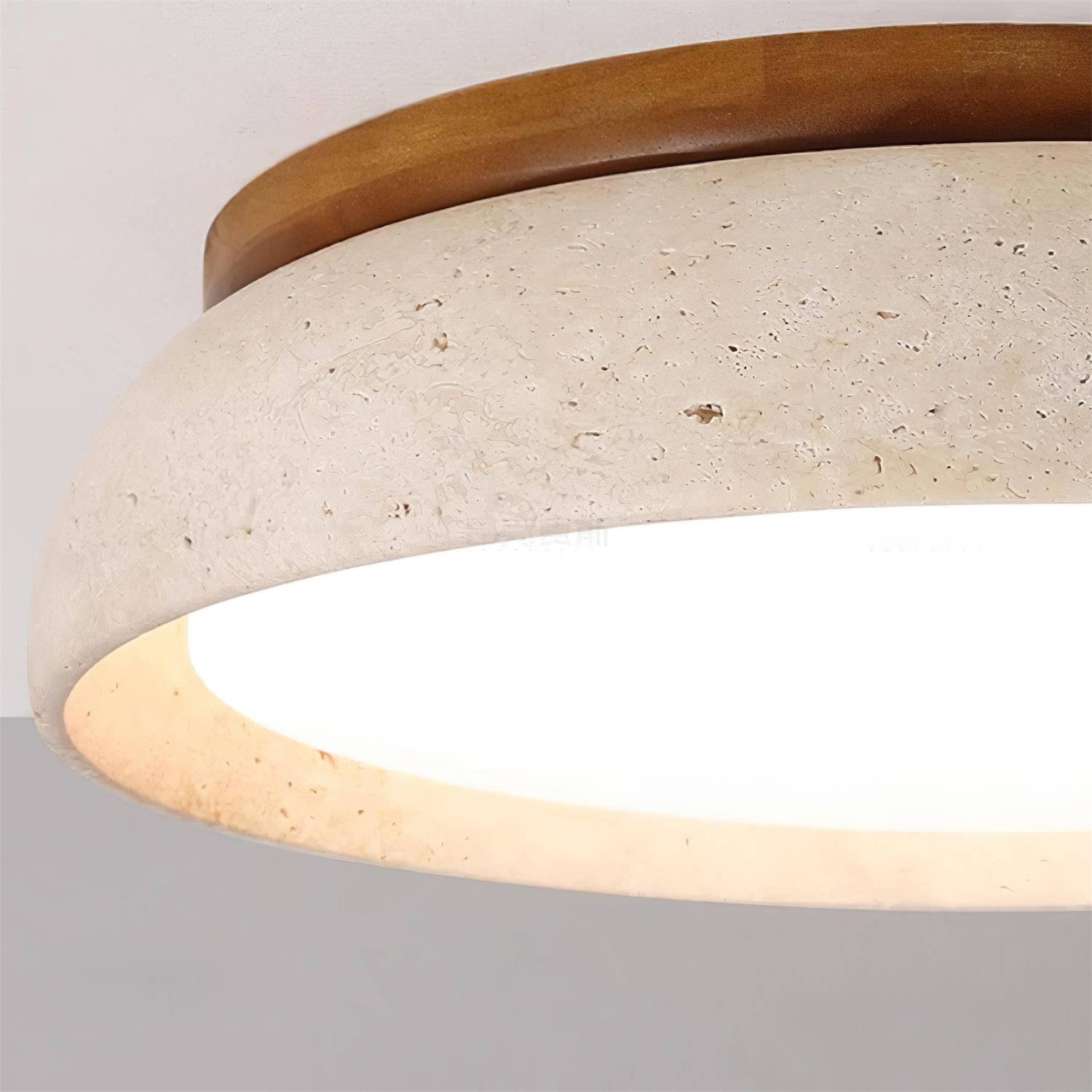 Contemporary Round Ceiling Light with Travertine Finish