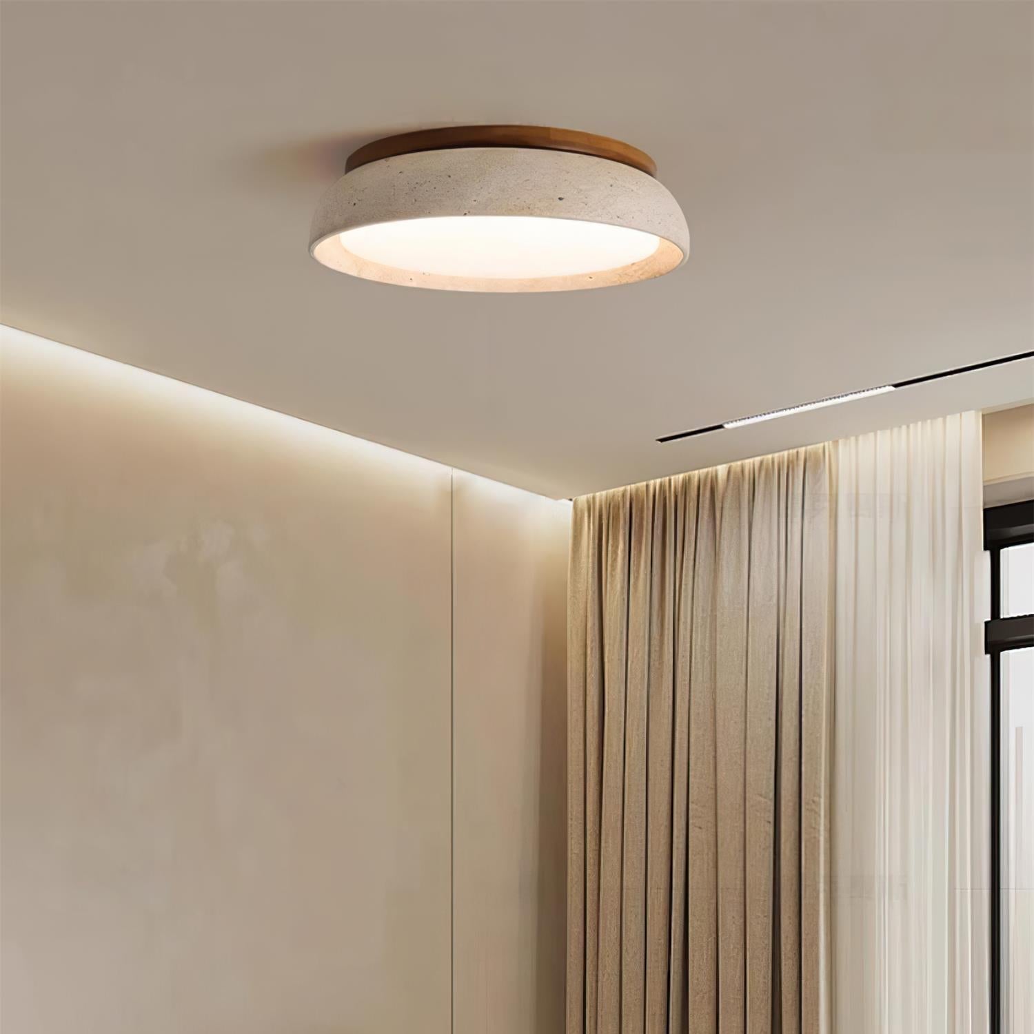 Contemporary Round Ceiling Light with Travertine Finish