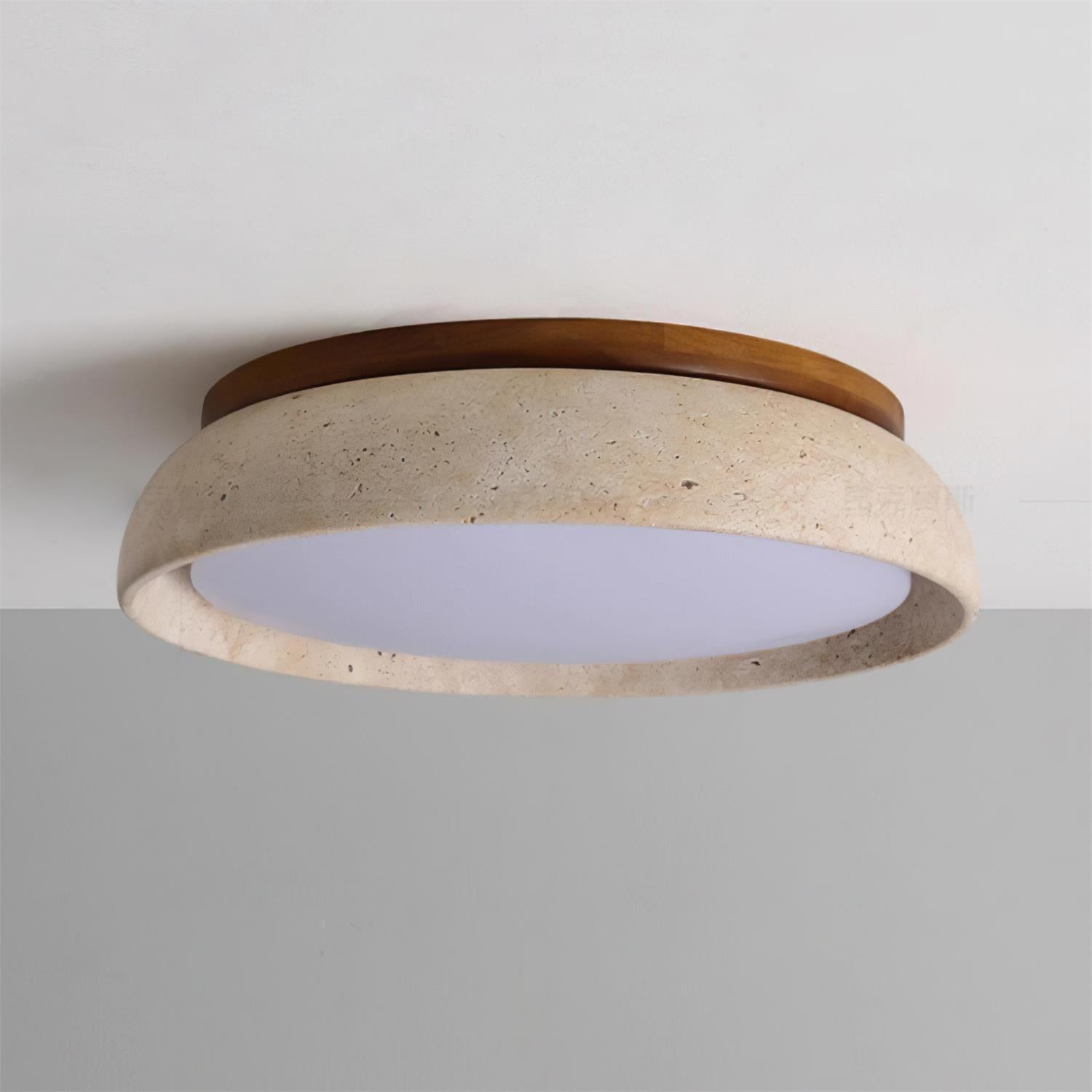 Contemporary Round Ceiling Light with Travertine Finish