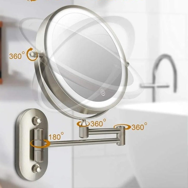 Rechargeable LED Magnifying Mirror in Chrome Silver – Perfect for Makeup & Bathroom - Atelier Dubois Paris