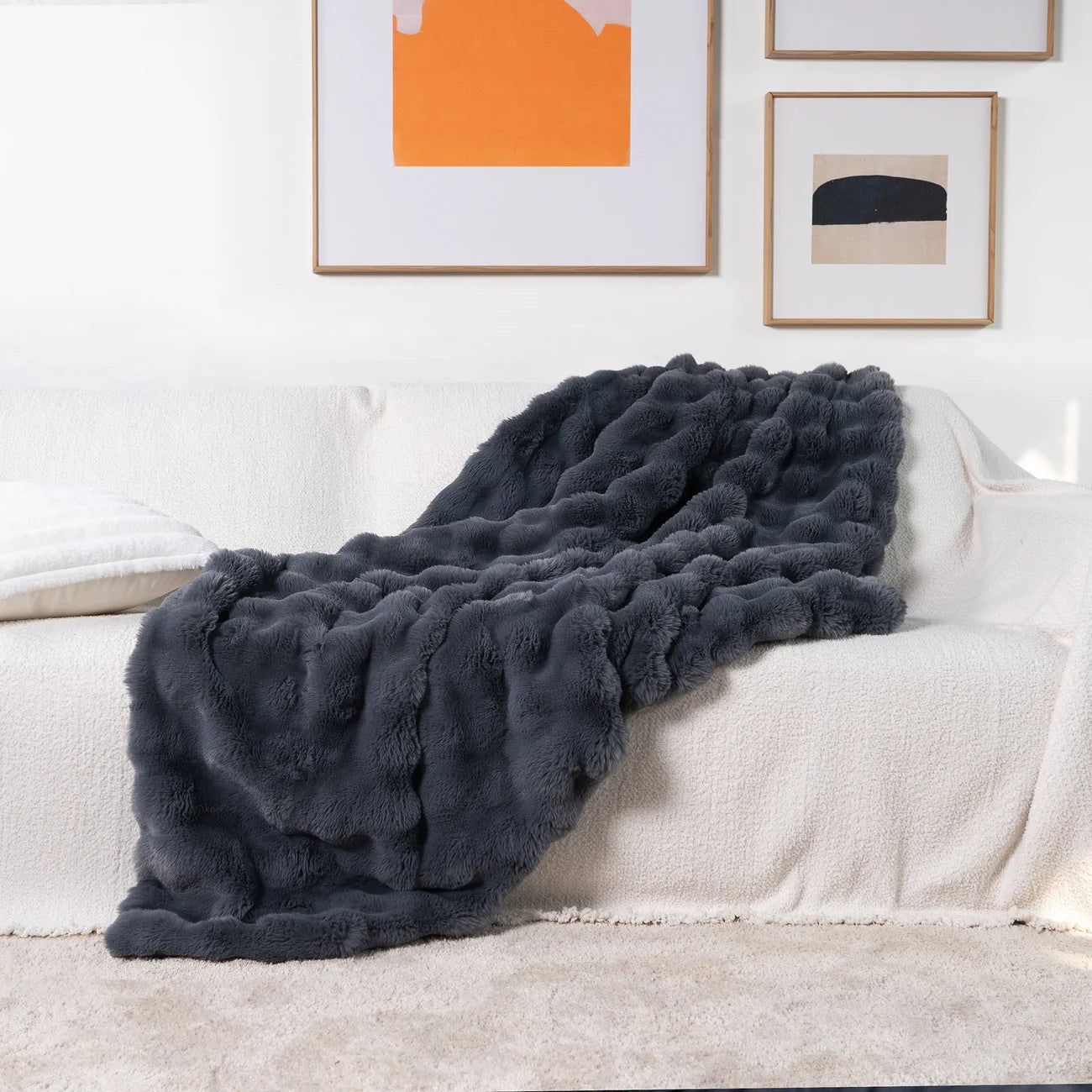 Deluxe Rabbit Faux Fur Throw – Perfect for Couch or Bed - Atelier Dubois Paris