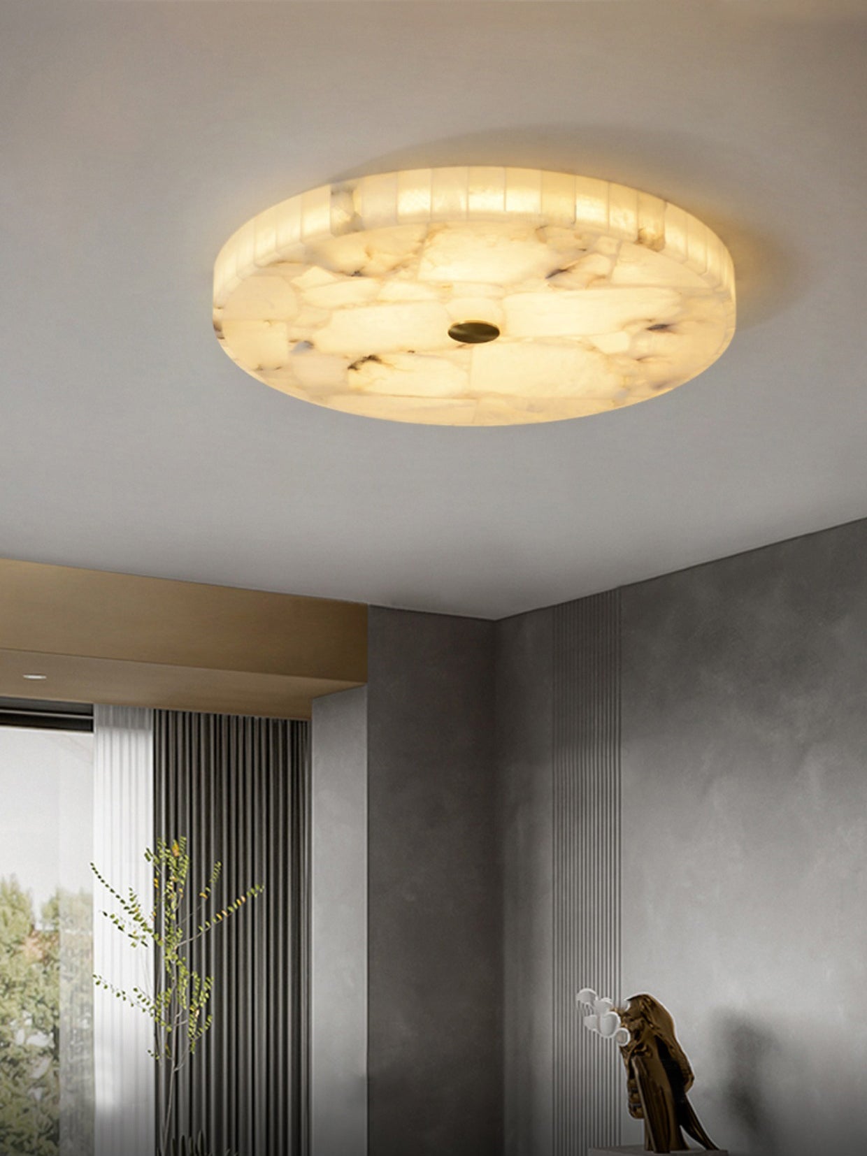 Alabaster Mosaic Ceiling Light – Round Flush Mount Fixture