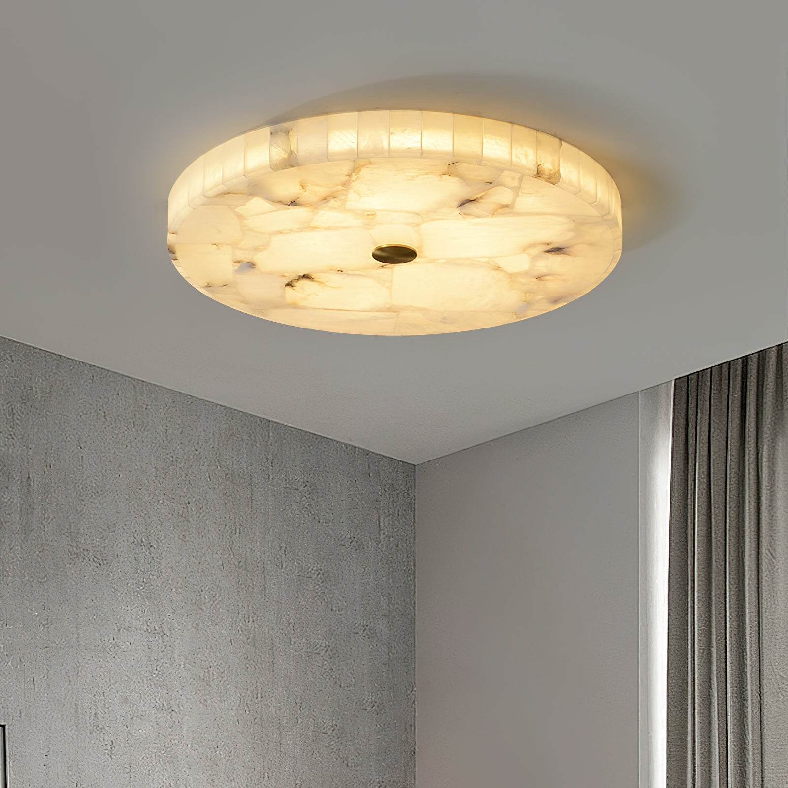 Alabaster Mosaic Ceiling Light – Round Flush Mount Fixture