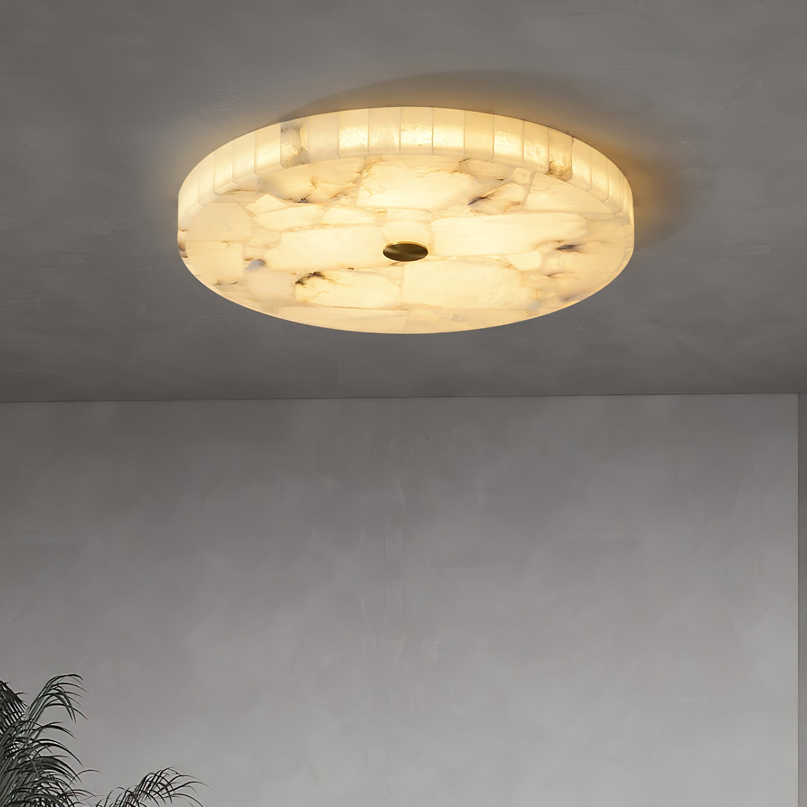 Alabaster Mosaic Ceiling Light – Round Flush Mount Fixture