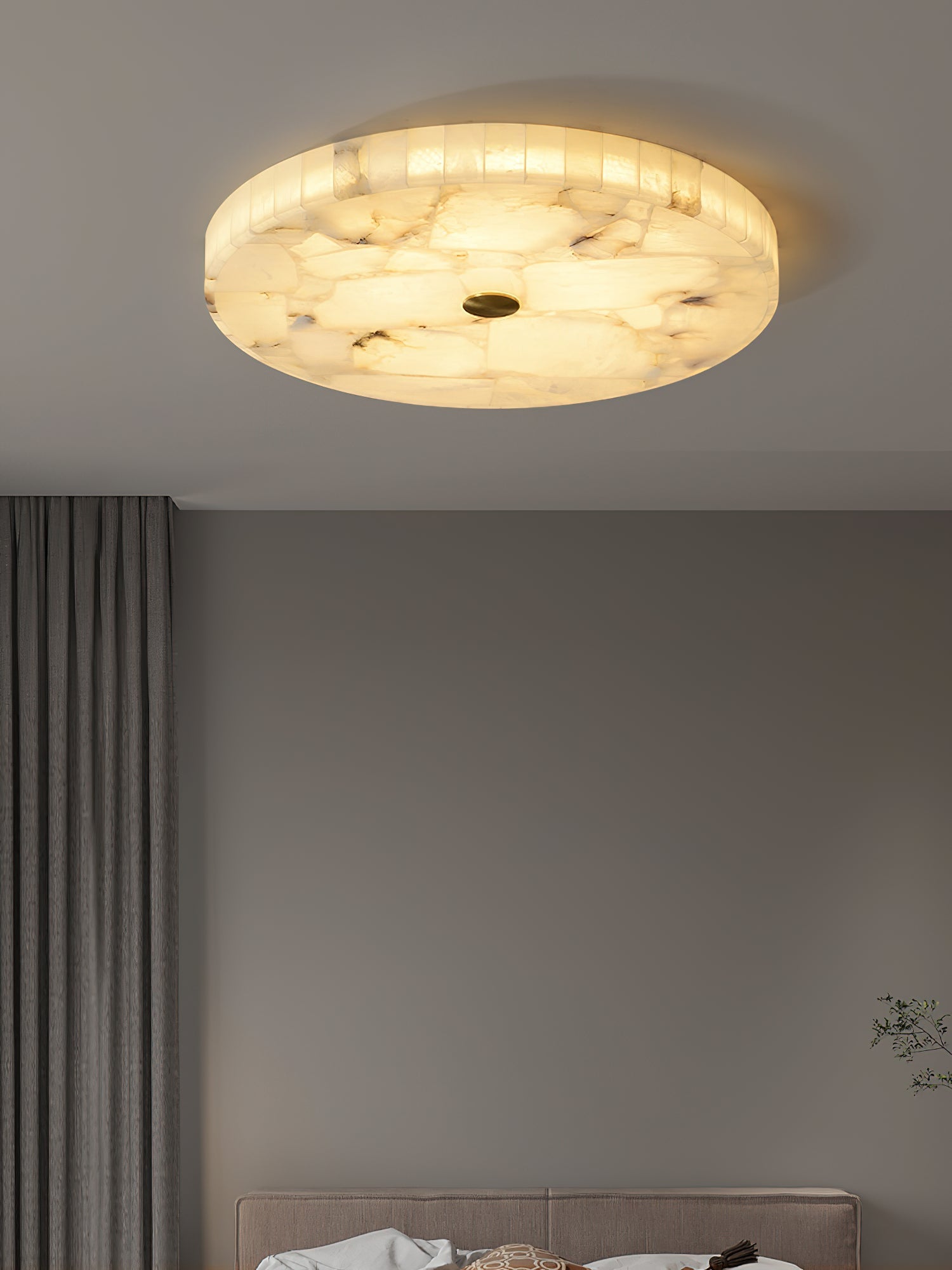 Alabaster Mosaic Ceiling Light – Round Flush Mount Fixture