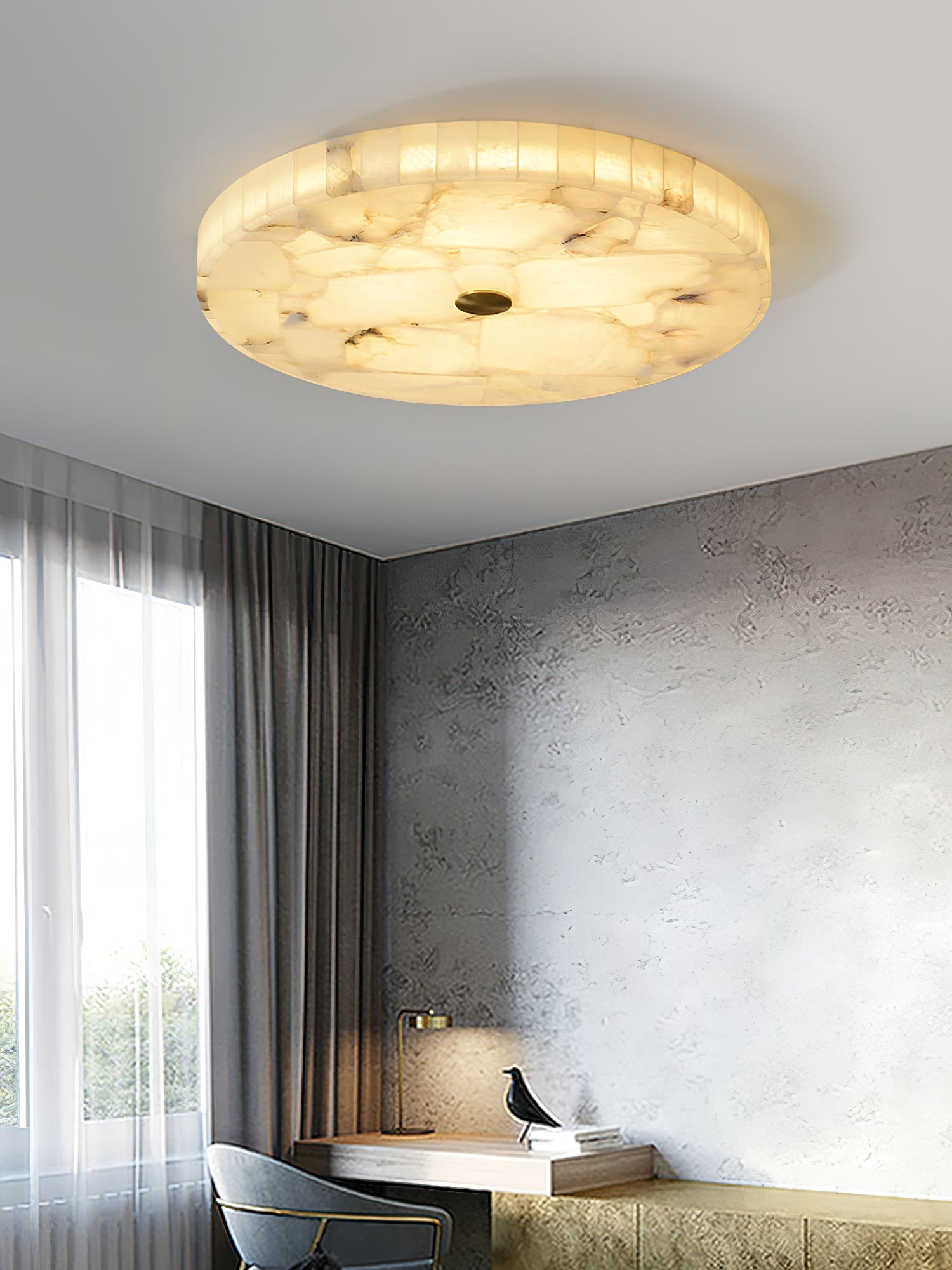 Alabaster Mosaic Ceiling Light – Round Flush Mount Fixture