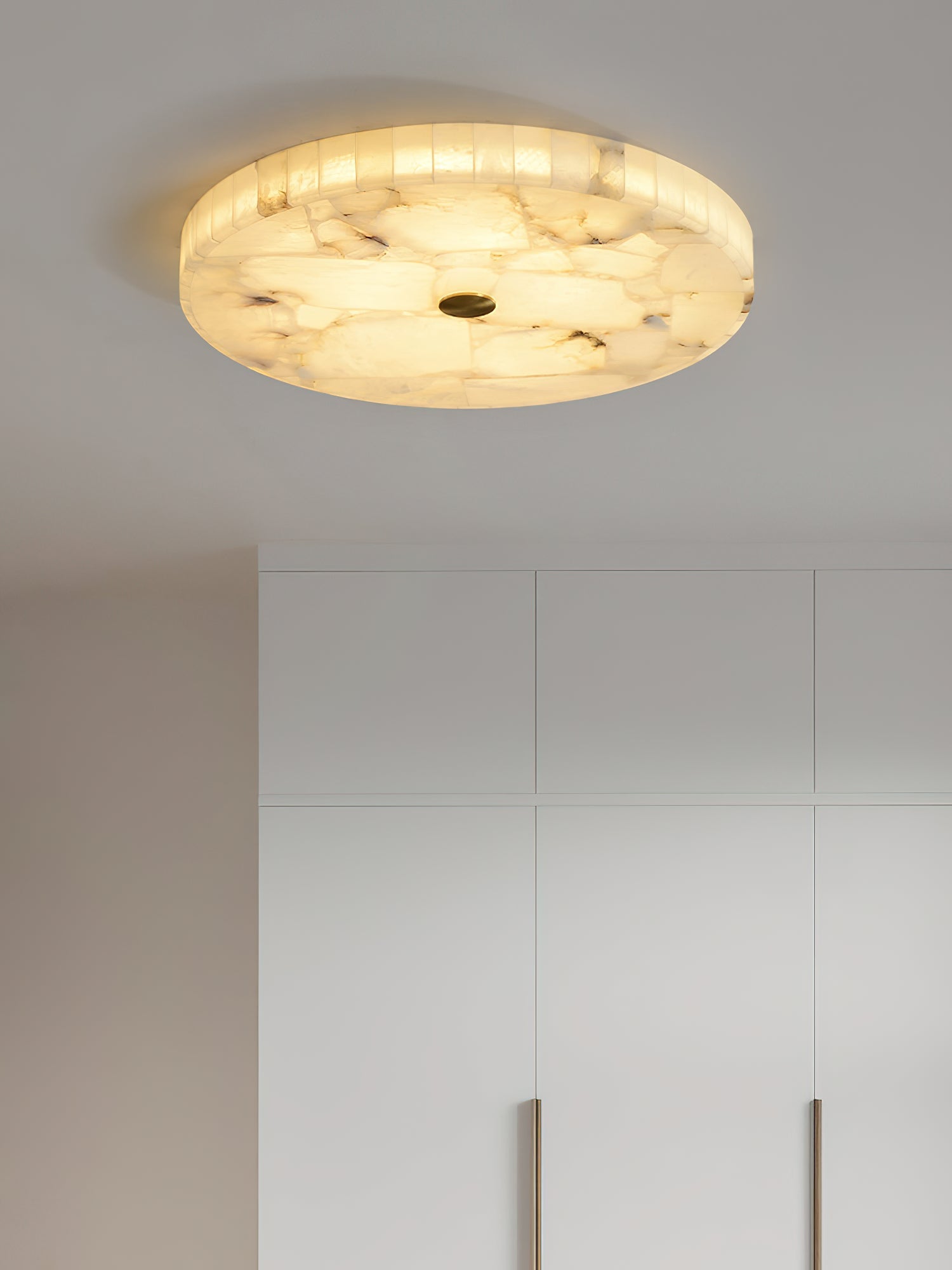 Alabaster Mosaic Ceiling Light – Round Flush Mount Fixture